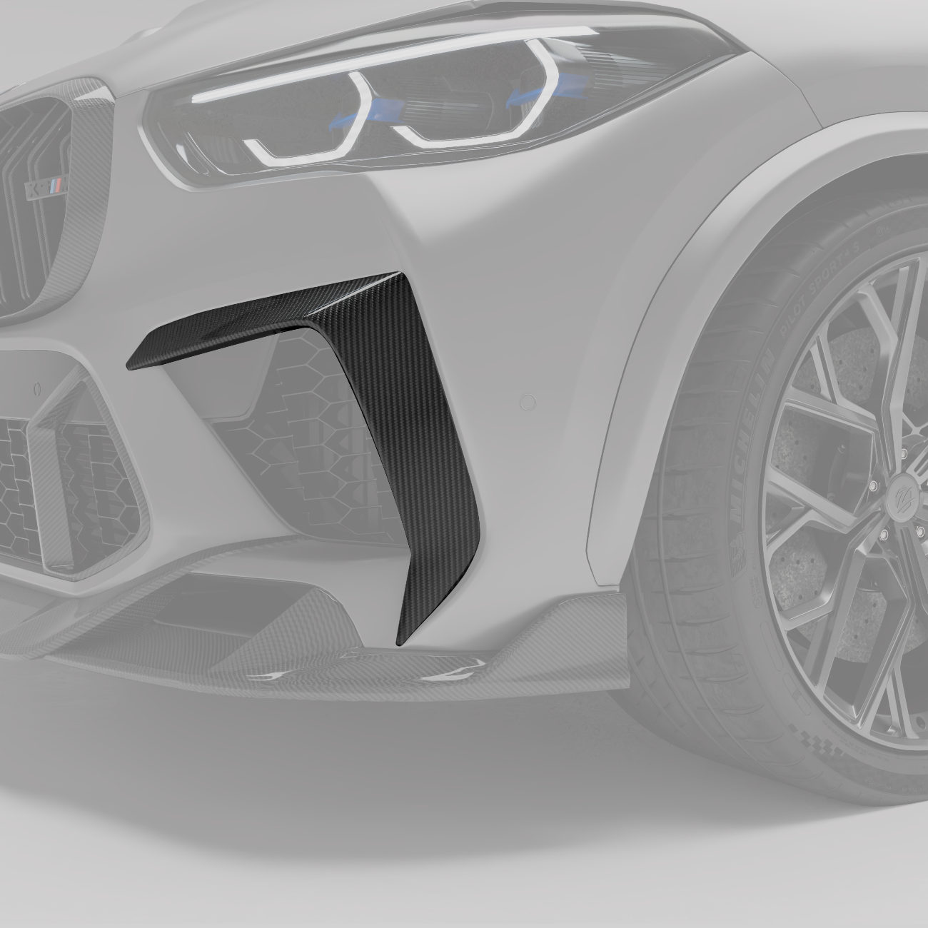 RevoZport Carbon Fiber Front Bumper Canards Compatible With BMW X5M F95 PRE LCI