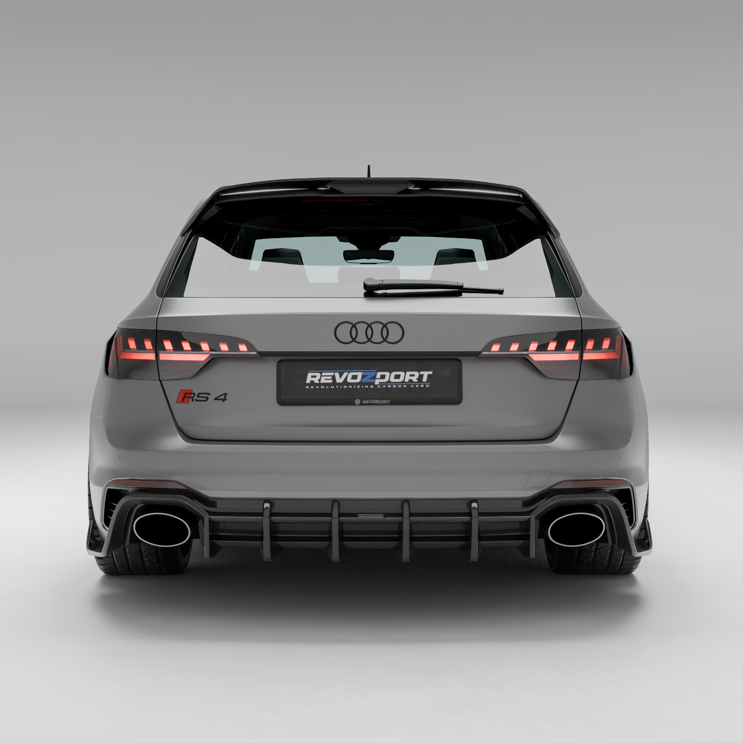 RevoZport Carbon Fiber Rear Diffuser Compatible With Audi RS4 B9.5 Facelift