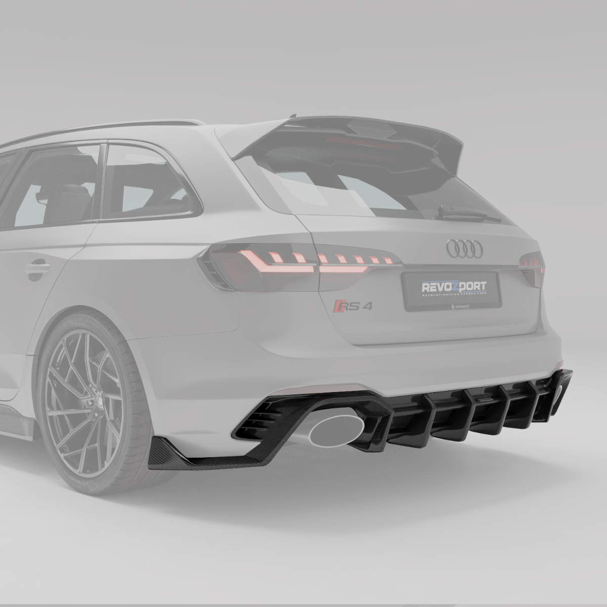 RevoZport Carbon Fiber Rear Diffuser Compatible With Audi RS4 B9.5 Facelift