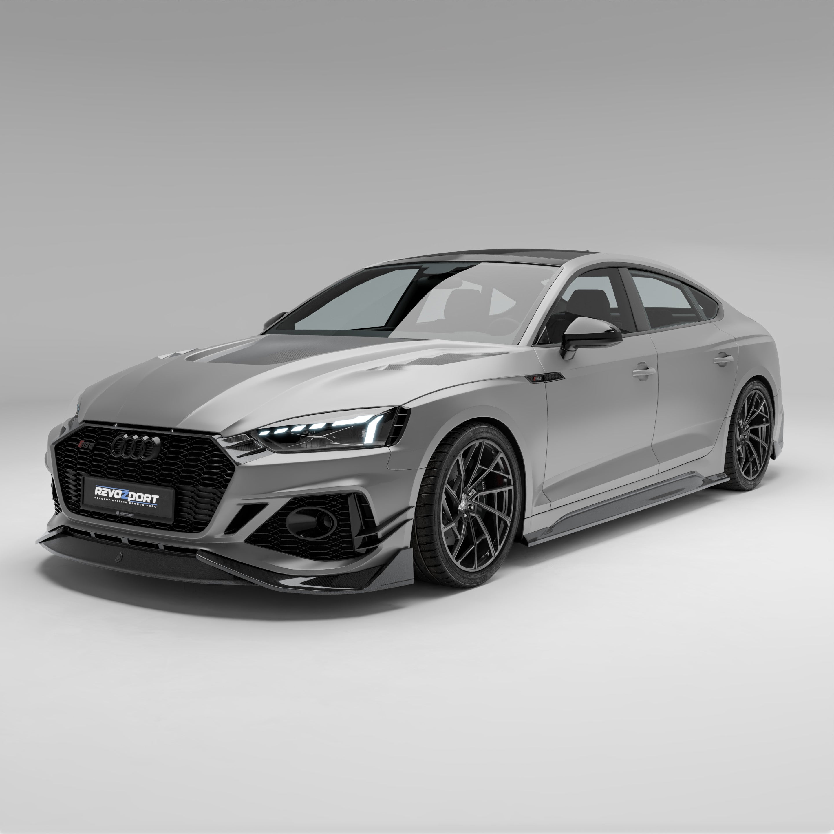 RevoZport Carbon Fiber Front Lip Compatible With Audi RS5 B9.5 Facelift Sportback