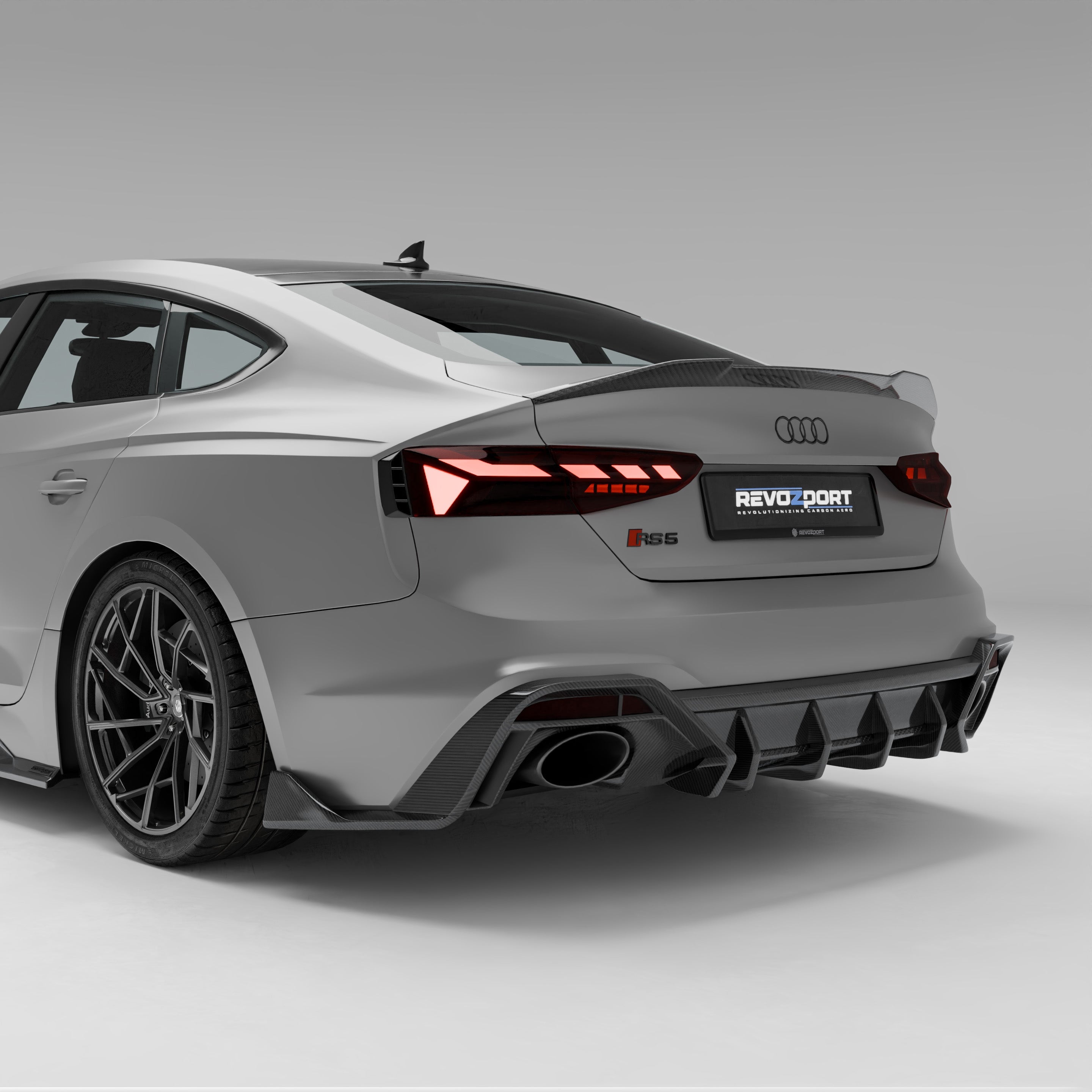 RevoZport Carbon Fiber Rear Diffuser Compatible With Audi RS5 B9.5 Facelift Sportback