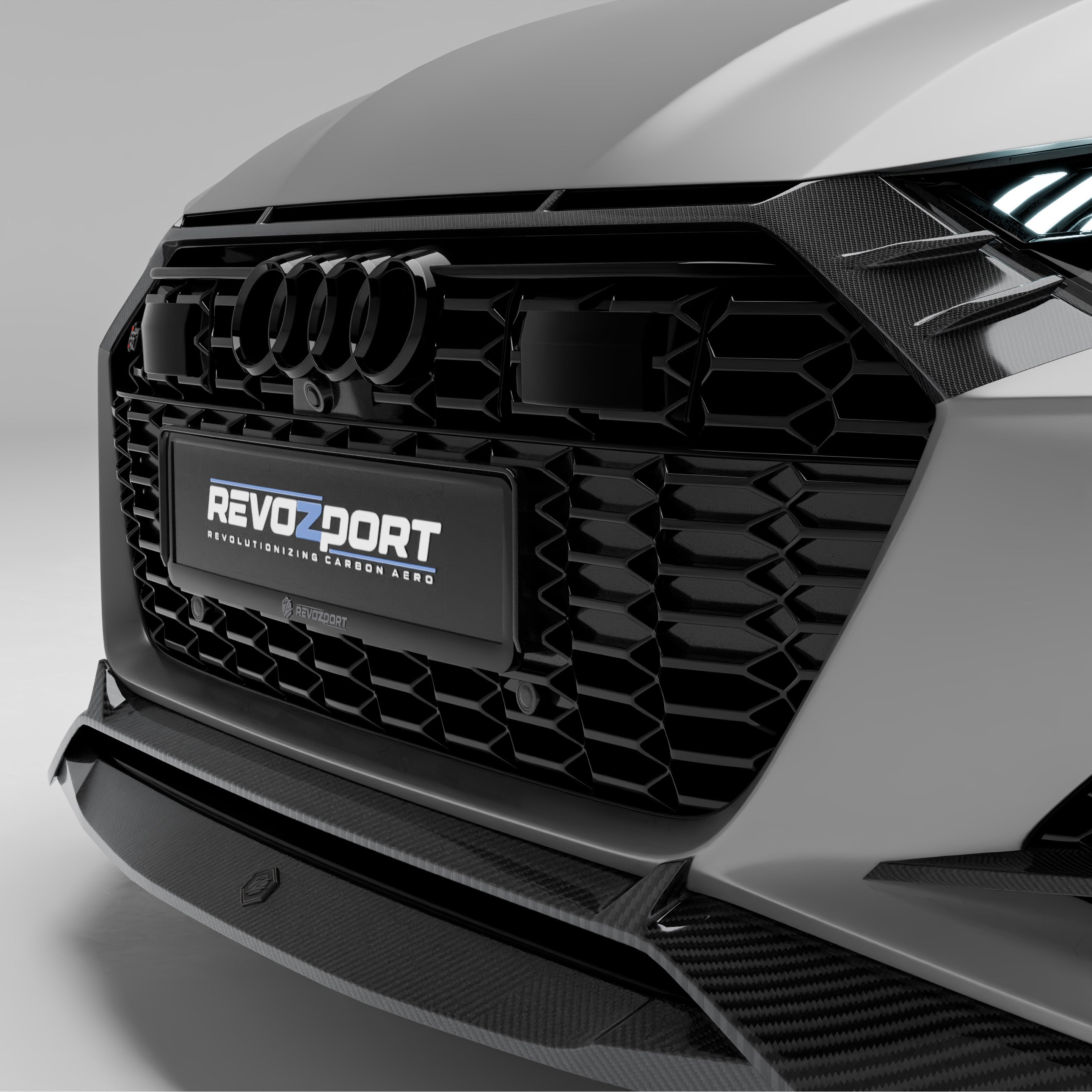 RevoZport Carbon Fiber Front Grill Compatible With Audi RS6 C8