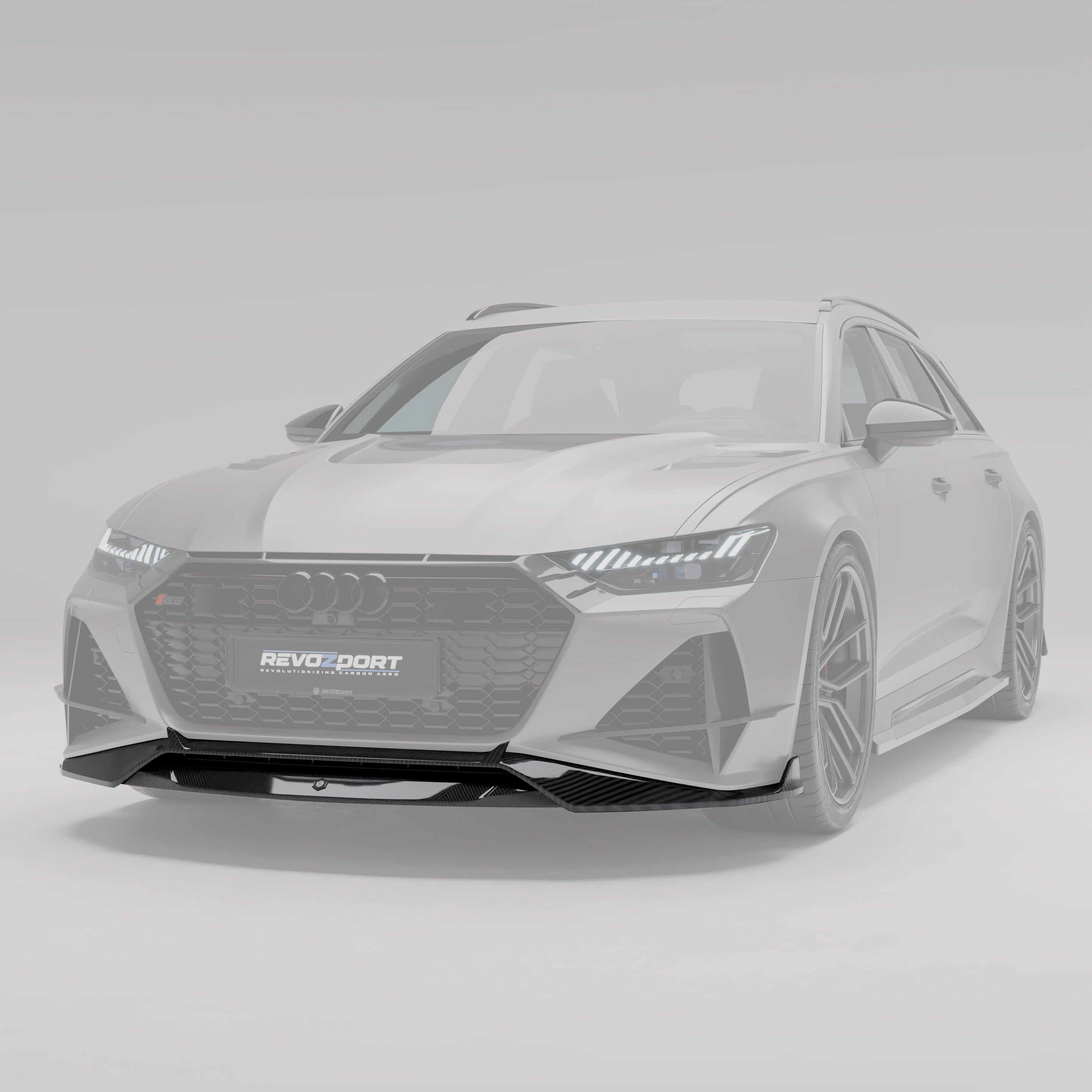 RevoZport Carbon Fiber Front Lip Compatible With Audi RS6 C8