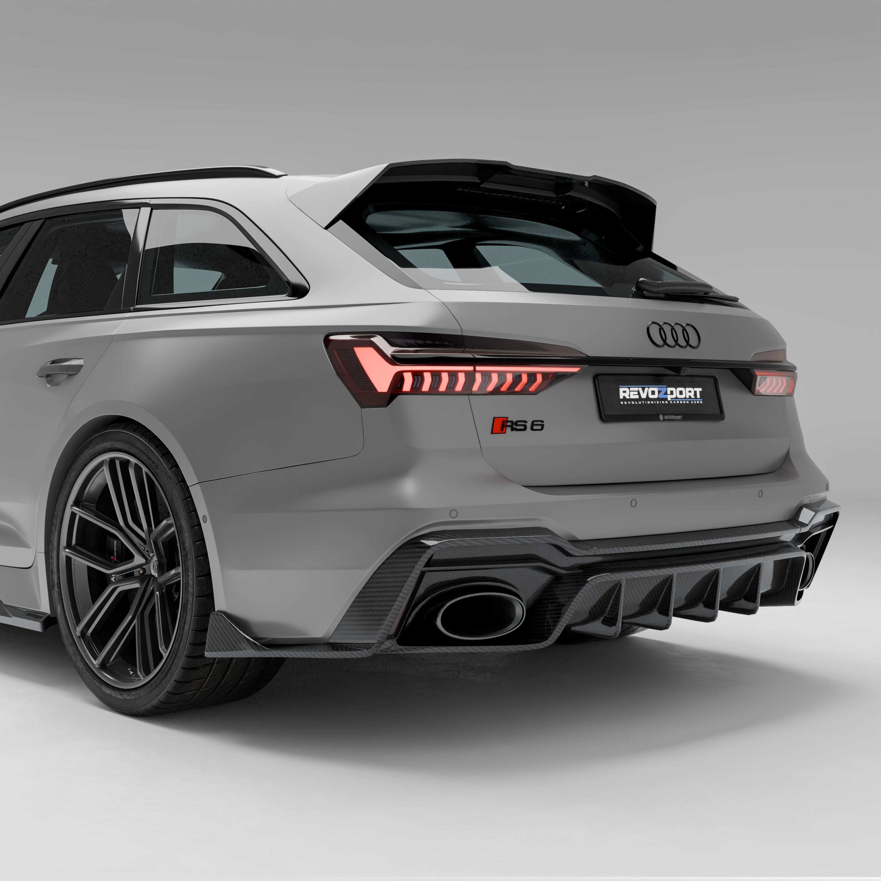 RevoZport Carbon Fiber Rear Diffuser Compatible With Audi RS6 C8