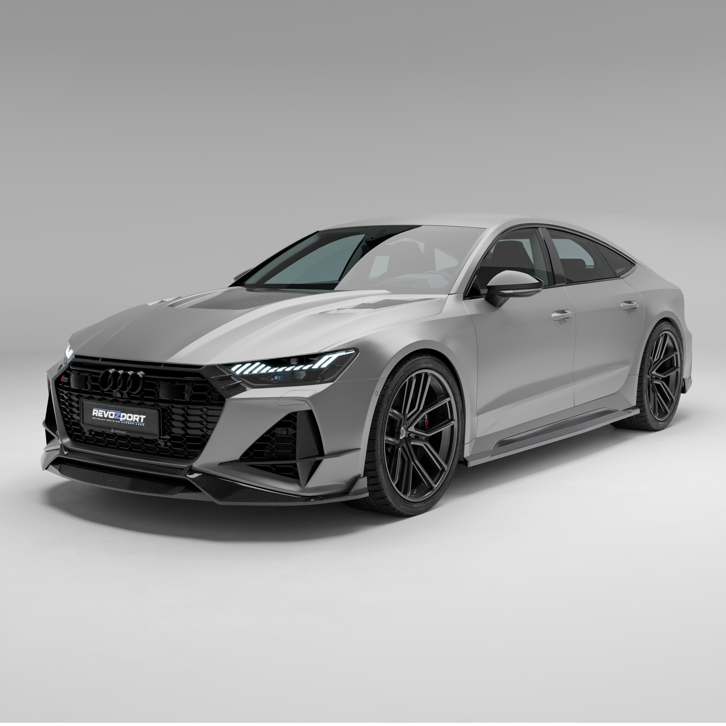 RevoZport Carbon Fiber Front Lip Compatible With Audi RS7 C8
