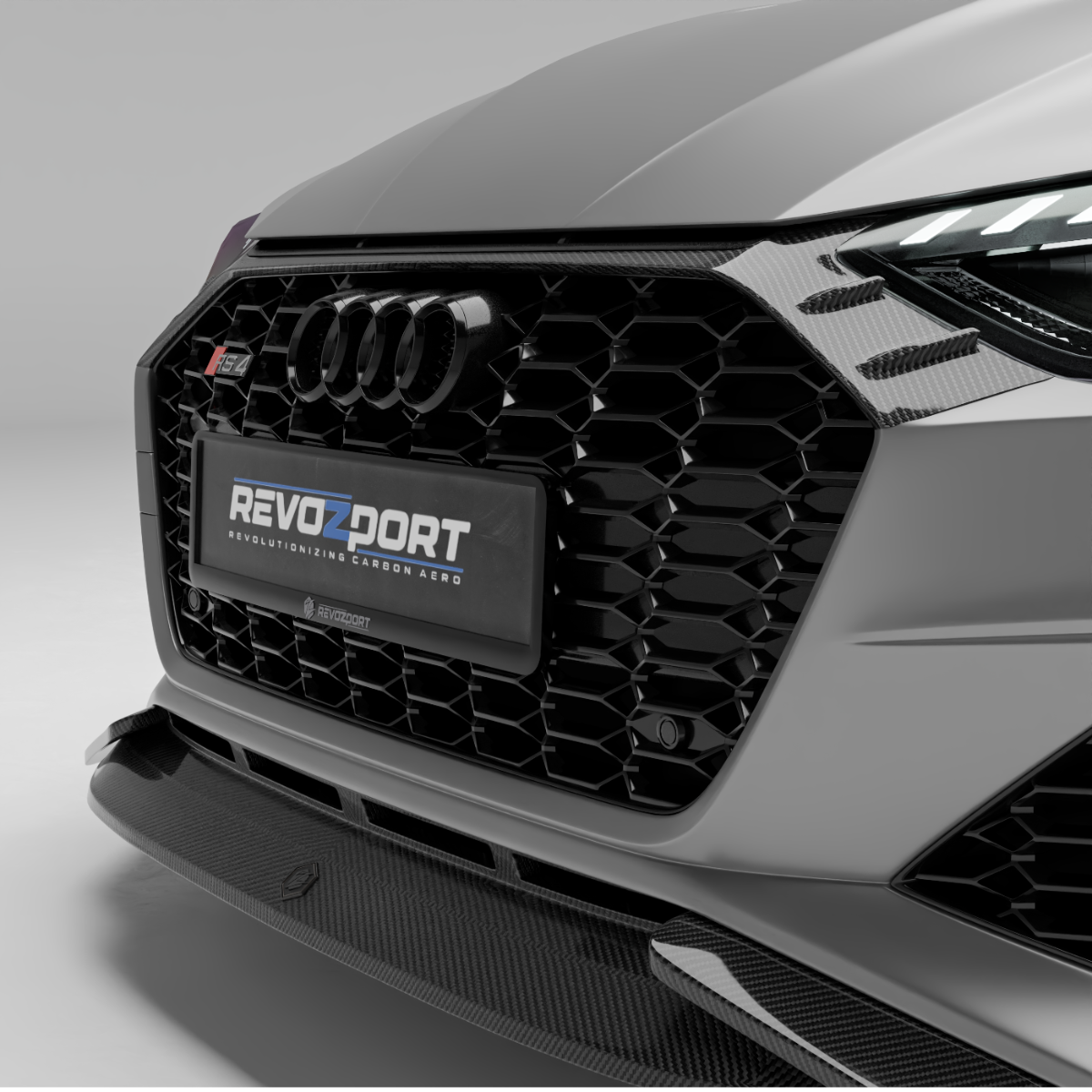 RevoZport Carbon Fiber Front Grill Compatible With Audi RS4 B9.5 Facelift