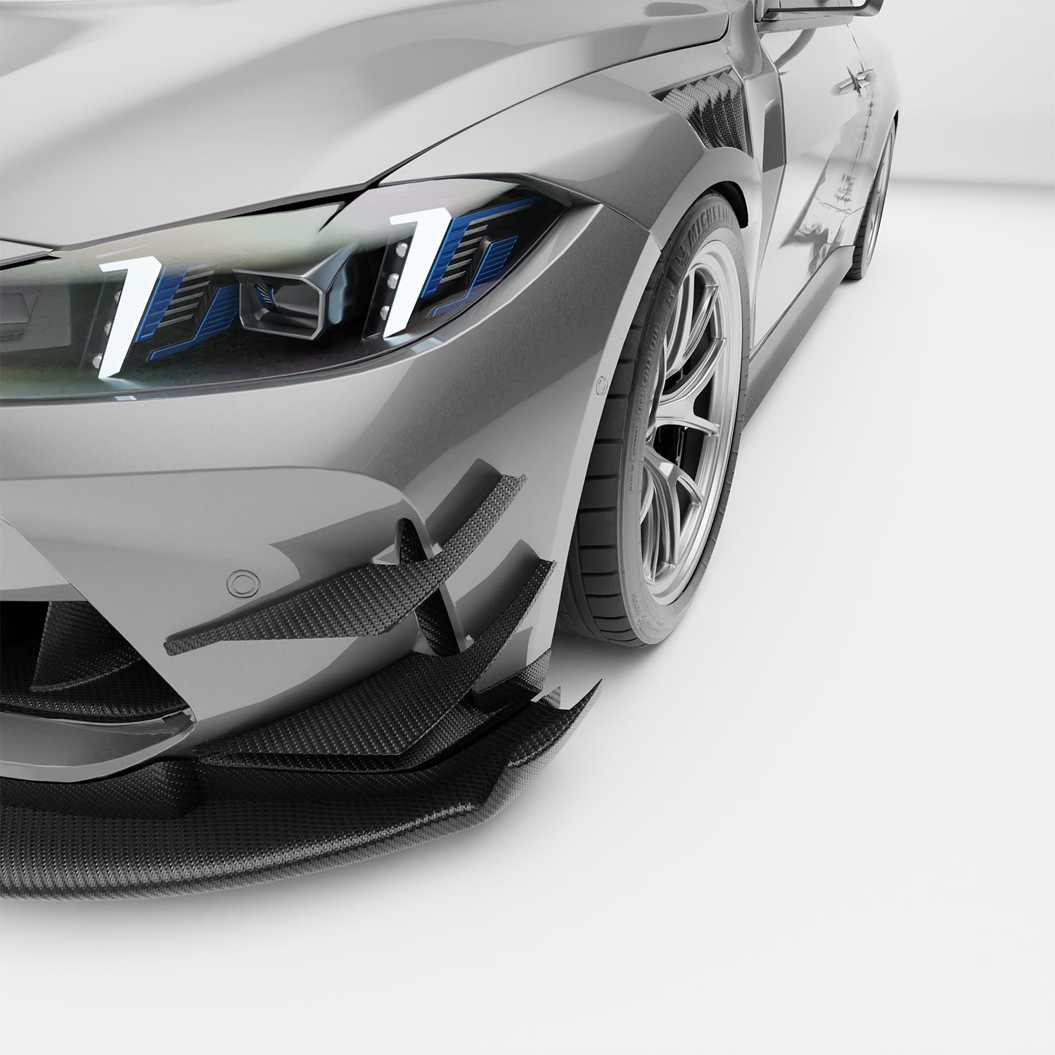 RevoZport Carbon Fiber Front Bumper Canards Compatible With BMW M4 G82