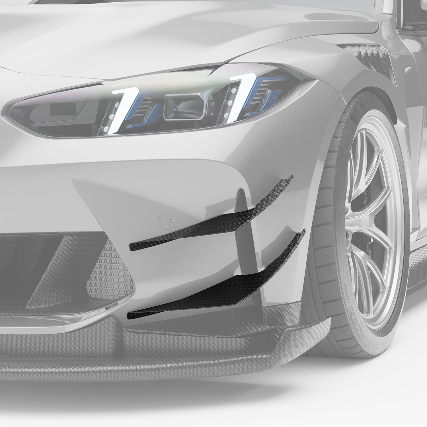 RevoZport Carbon Fiber Front Bumper Canards Compatible With BMW M4 G82