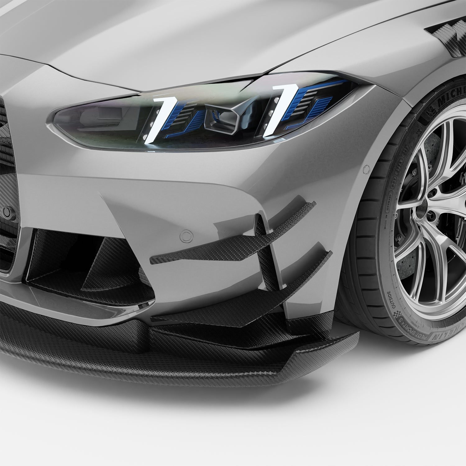 RevoZport Carbon Fiber Front Bumper Canards Compatible With BMW M4 G82