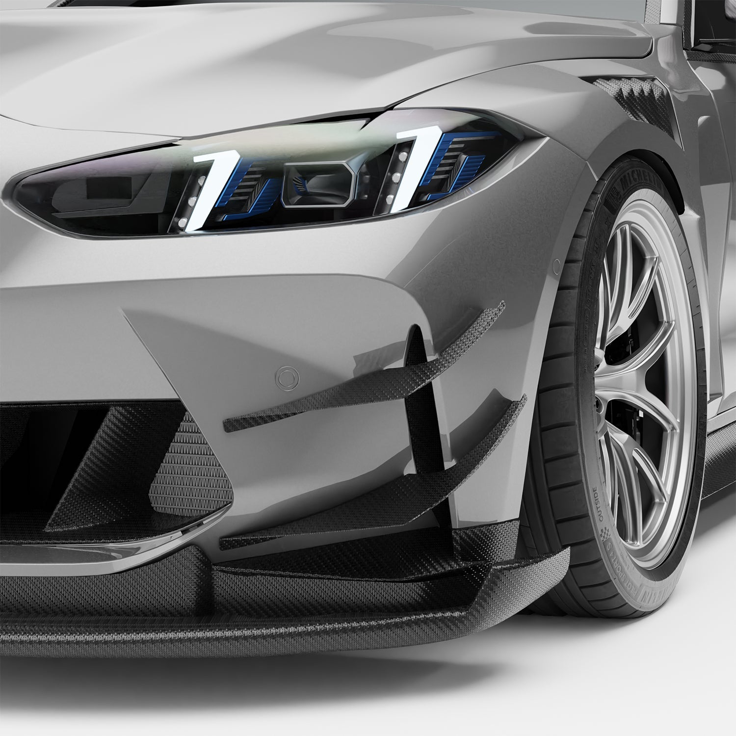 RevoZport Carbon Fiber Front Bumper Canards Compatible With BMW M4 G82