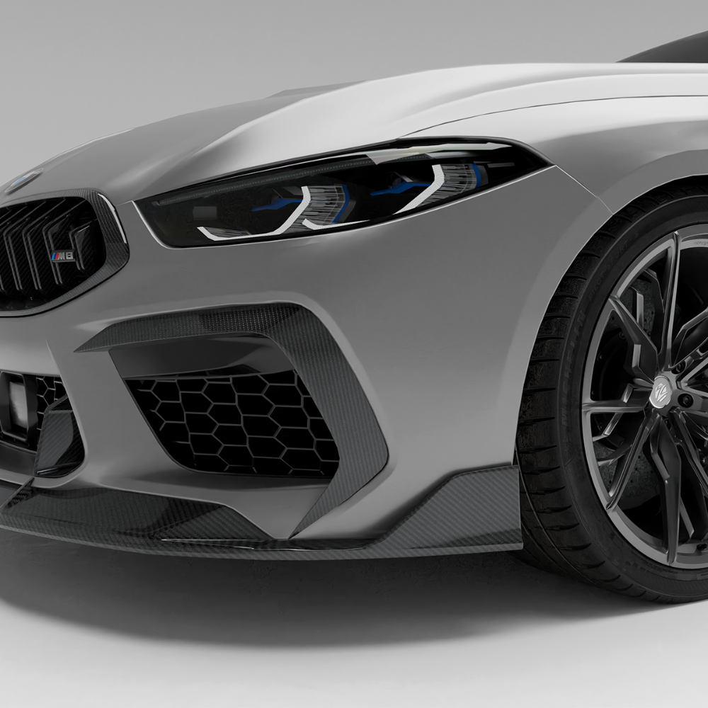 RevoZport Carbon Fiber Front Bumper Canards Compatible With BMW M8 F93