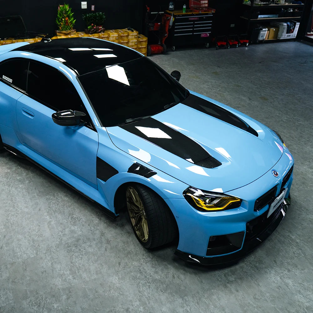 SOOQOO kulfiber motorhjelmsudskiftning - kompatibel med BMW M2 (G87)