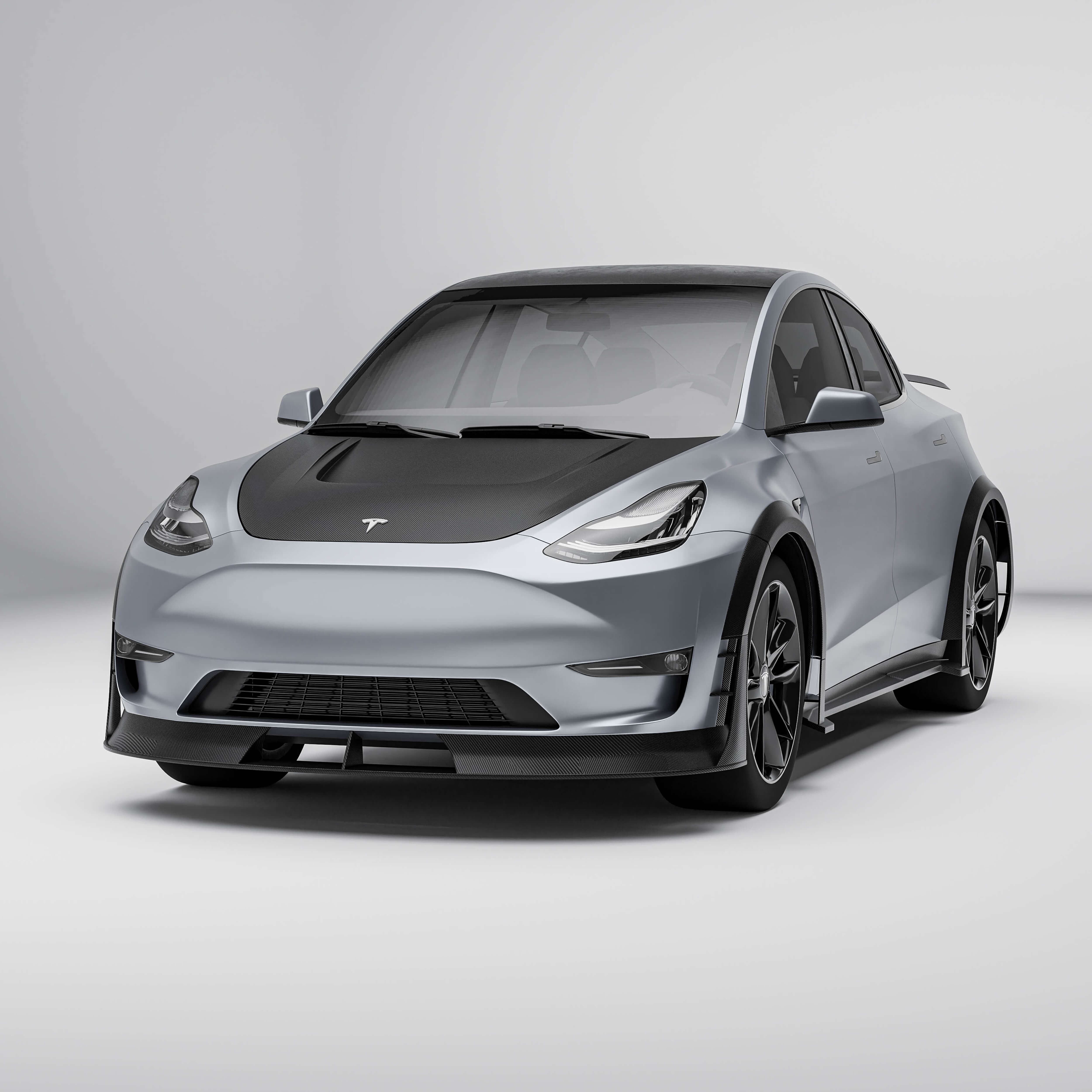 RevoZport Carbon Fiber Front Lip Compatible With Tesla Model Y 2021-2024