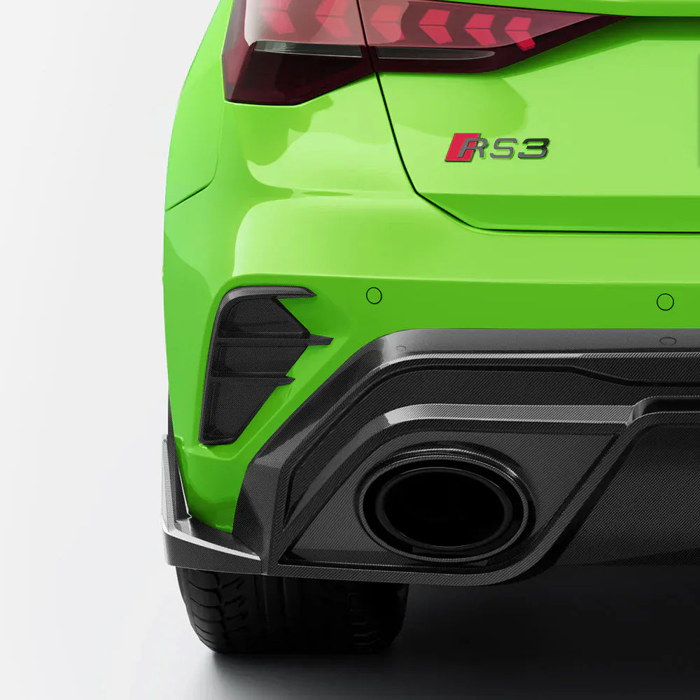 Audi RS3 (8Y) Hatchback SOOQOO Carbon Fibre Rear Bumper Vent Trims - SOOQOO Official Rear Canards