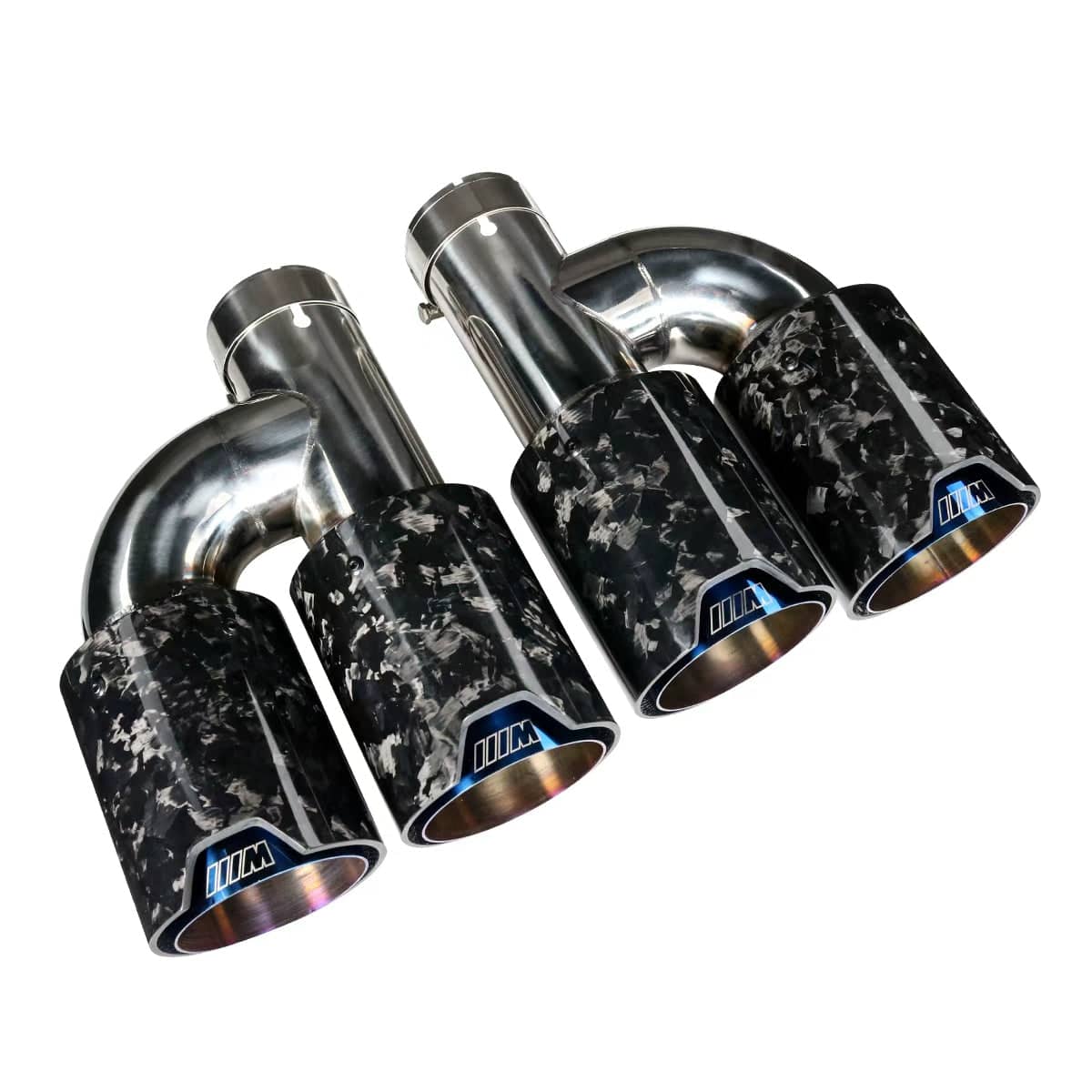 BMW Dual Blue M Performance Style H Shape Forged Carbon Fibre Exhaust Tips - Twenty Two Tuning Exhaust Tips