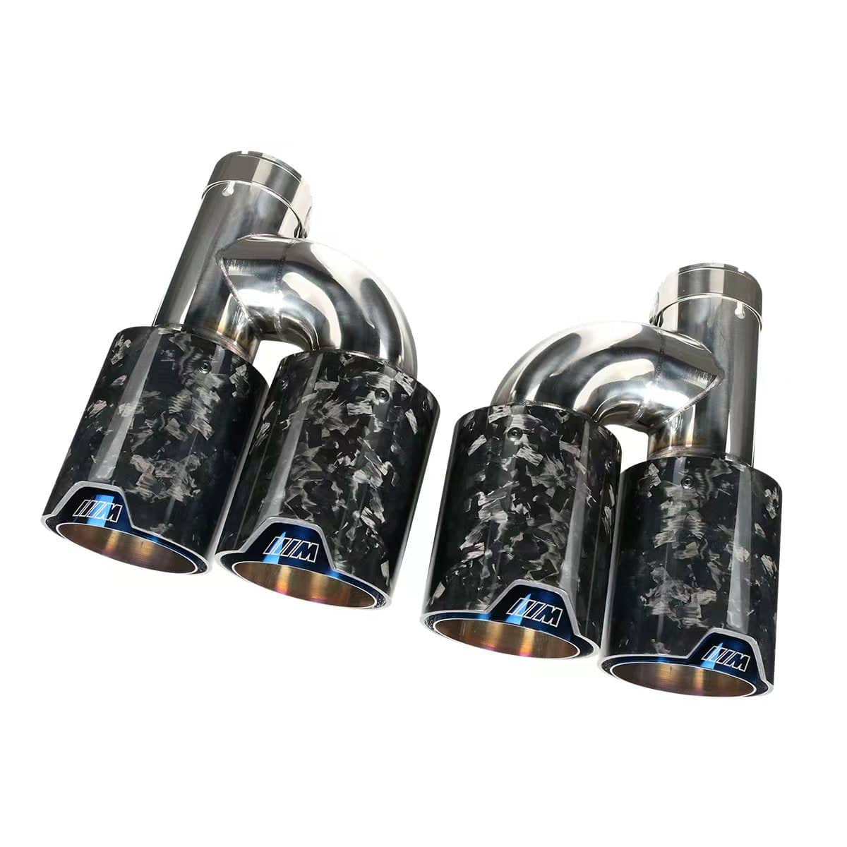 BMW Dual Blue M Performance Style H Shape Forged Carbon Fibre Exhaust Tips - Twenty Two Tuning Exhaust Tips