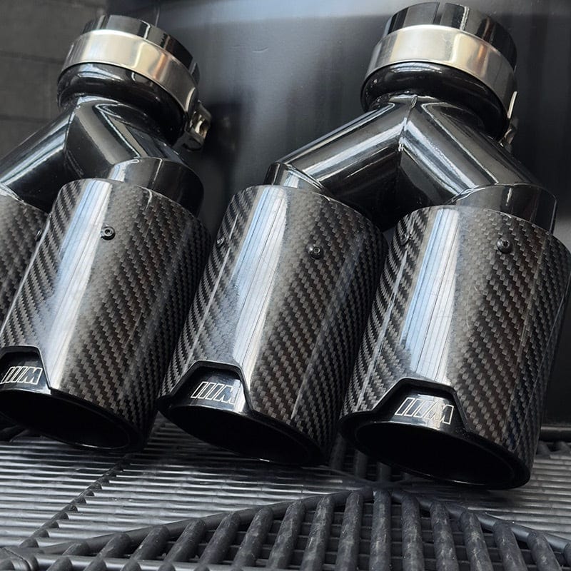 BMW Dual M Performance Style Black Carbon Fibre Exhaust Tips - Twenty Two Tuning Exhaust Tips