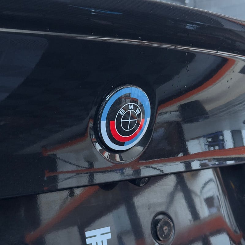 BMW M8 (F91/F92/F93) 50th Anniversary Style Carbon Fibre Rear Emblem (82MM) - Twenty Two Tuning Emblems and Badges