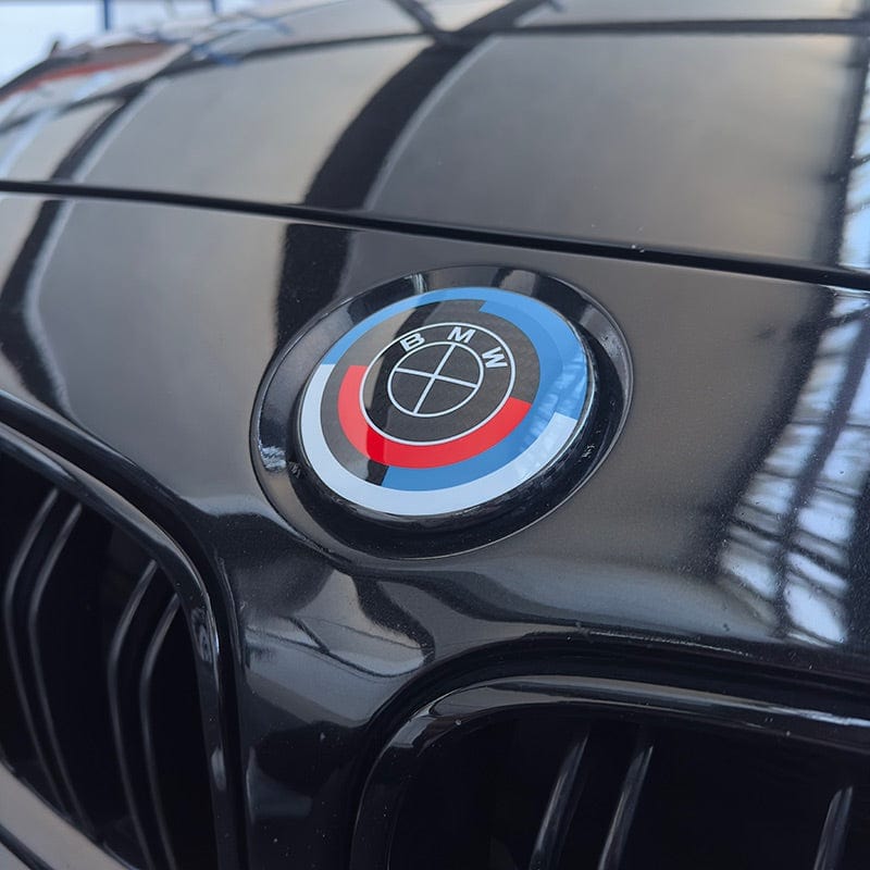 BMW M8 (F91/F92/F93) 50th Anniversary Style Carbon Fibre Rear Emblem (82MM) - Twenty Two Tuning Emblems and Badges