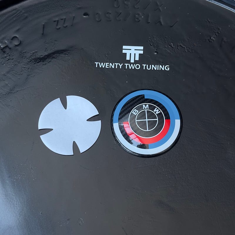 BMW M8 (F91/F92/F93) 50th Anniversary Style Carbon Fibre Rear Emblem (82MM) - Twenty Two Tuning Emblems and Badges