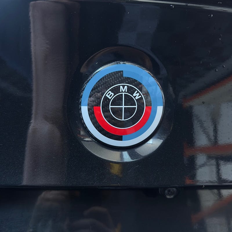 BMW M8 (F91/F92/F93) 50th Anniversary Style Carbon Fibre Rear Emblem (82MM) - Twenty Two Tuning Emblems and Badges