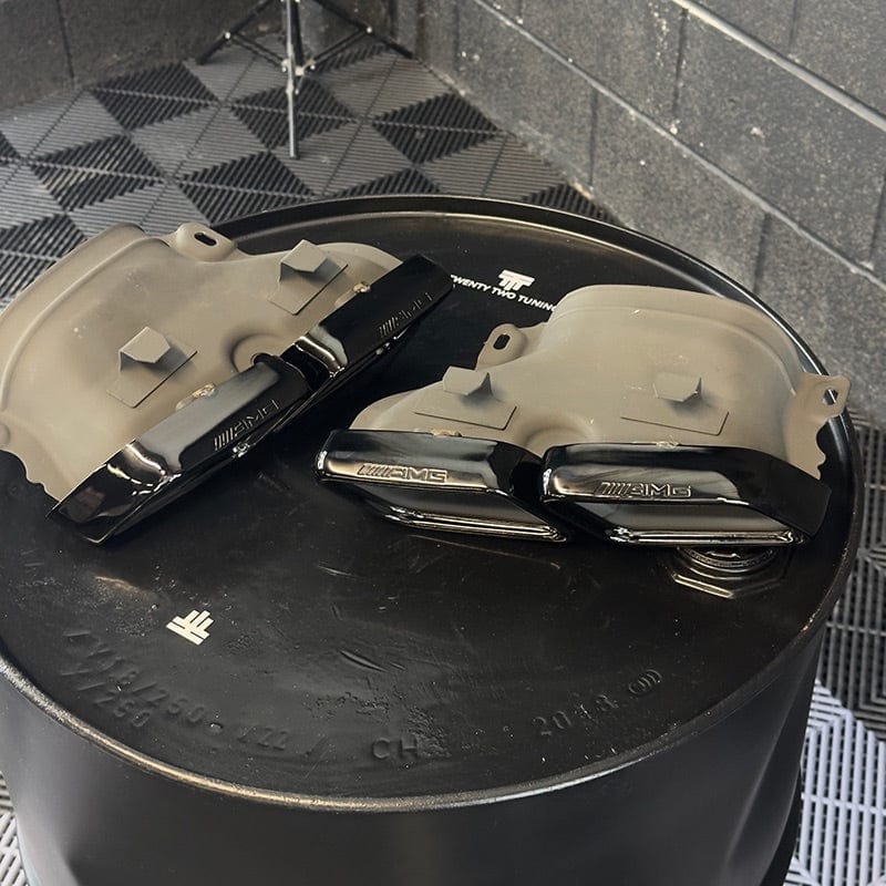 Mercedes Benz C-Class/C43 - C63 Style Black Chrome Exhaust Tips (W205/C205/A205/S205) - Twenty Two Tuning Exhaust Tips