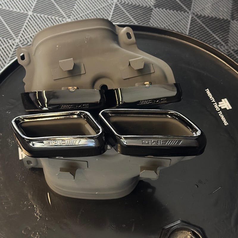 Mercedes Benz C-Class/C43 - C63 Style Black Chrome Exhaust Tips (W205/C205/A205/S205) - Twenty Two Tuning Exhaust Tips