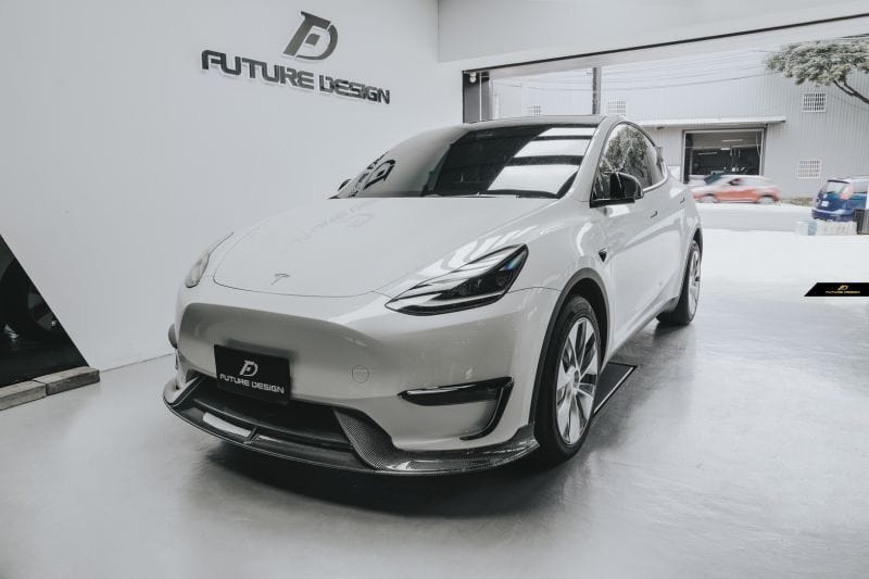 Tesla Model Y Future Design Carbon Fibre Front Lip Spoiler - Future Design Front Lip