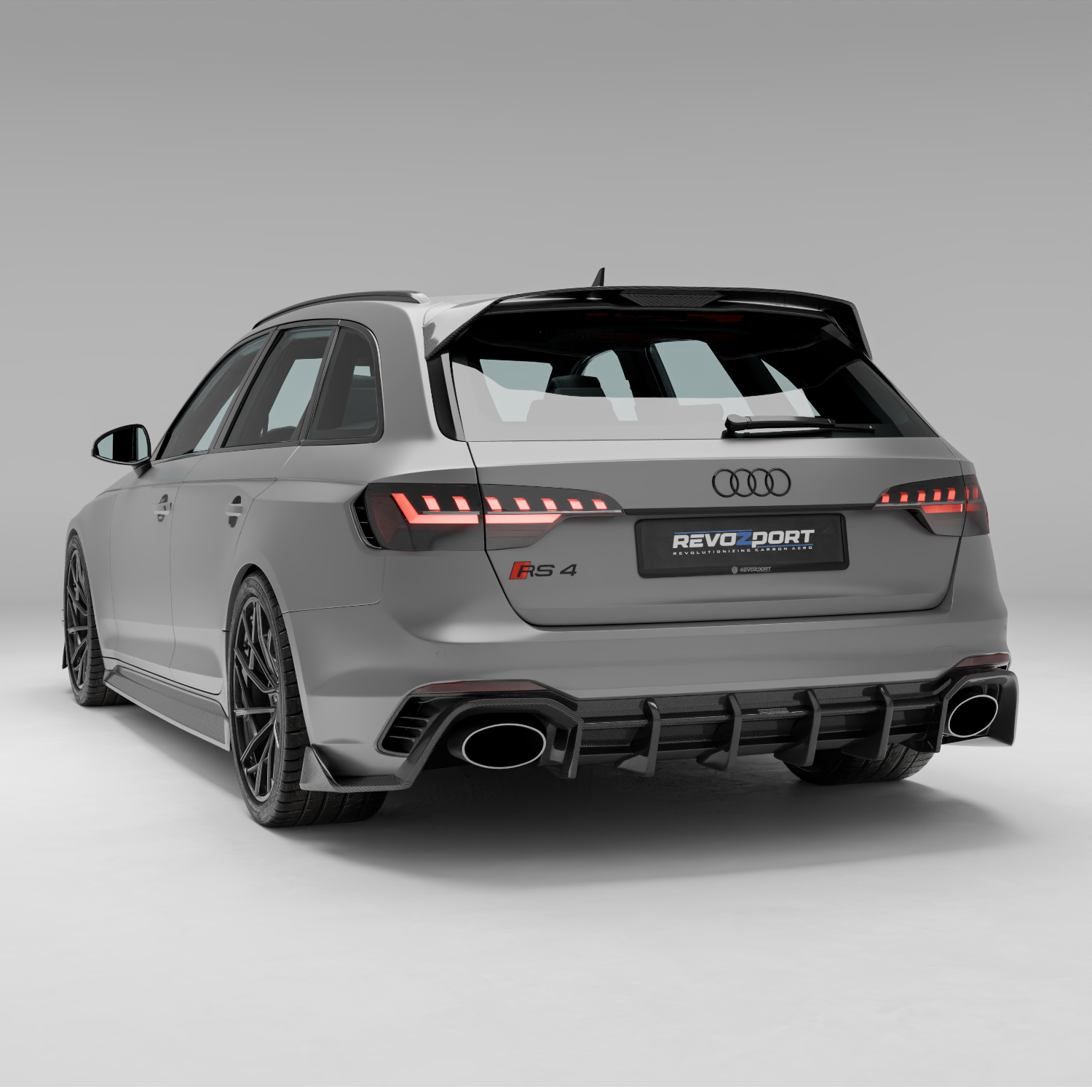 RevoZport Carbon Fiber Rear Diffuser Compatible With Audi RS4 B9.5 Facelift