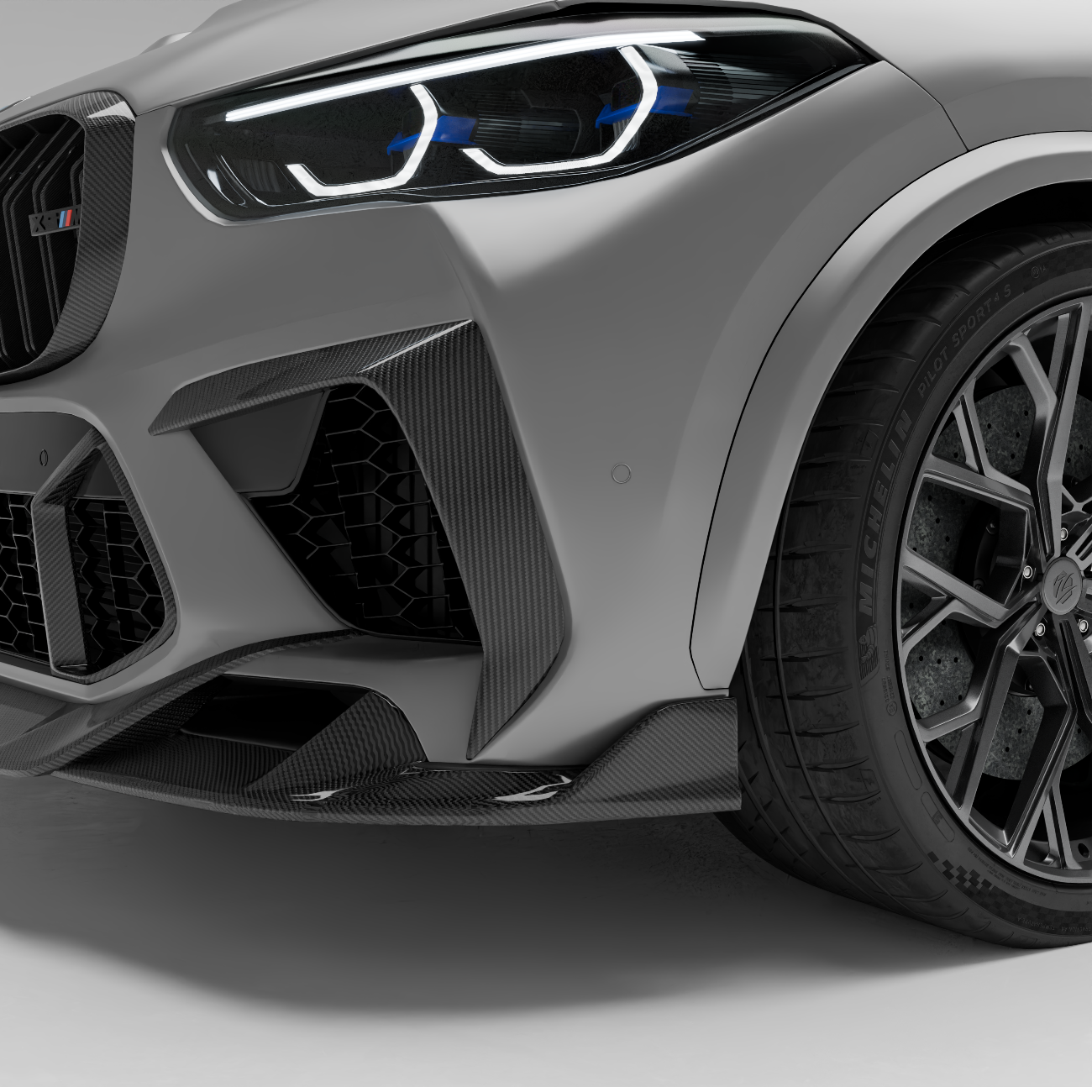 RevoZport Carbon Fiber Front Bumper Canards Compatible With BMW X5M F95 PRE LCI
