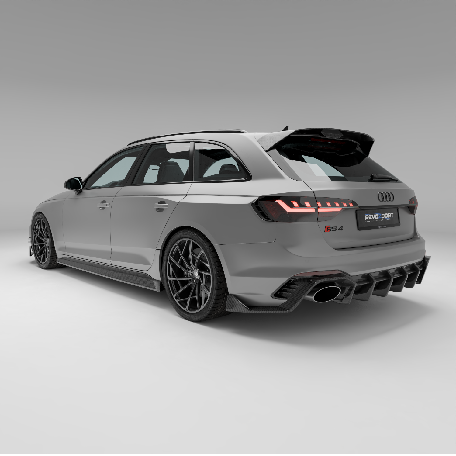 RevoZport Carbon Fiber Rear Diffuser Compatible With Audi RS4 B9.5 Facelift