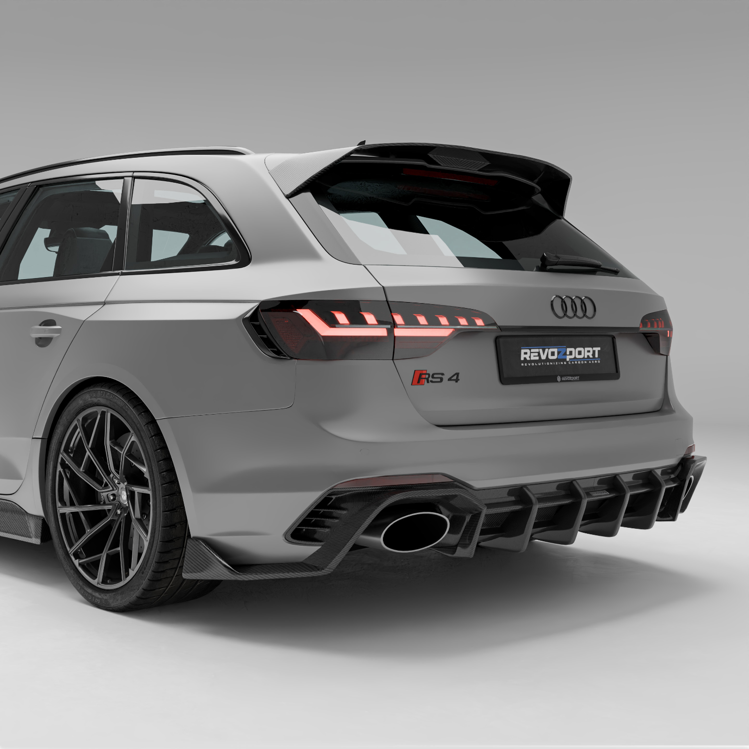RevoZport Carbon Fiber Rear Diffuser Compatible With Audi RS4 B9.5 Facelift