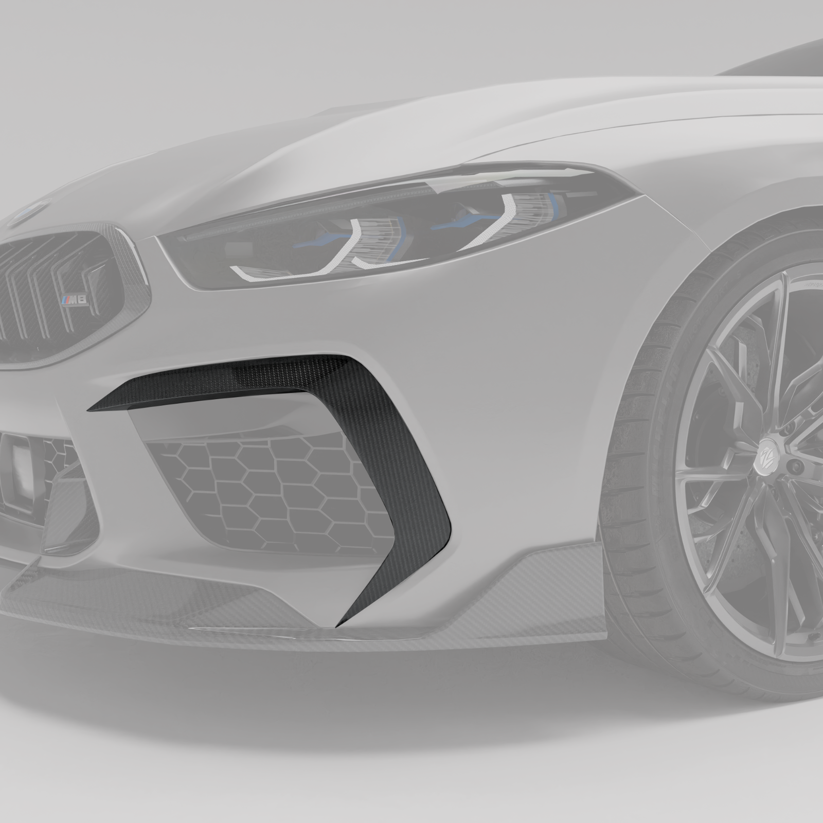 RevoZport Carbon Fiber Front Bumper Canards Compatible With BMW M8 F93