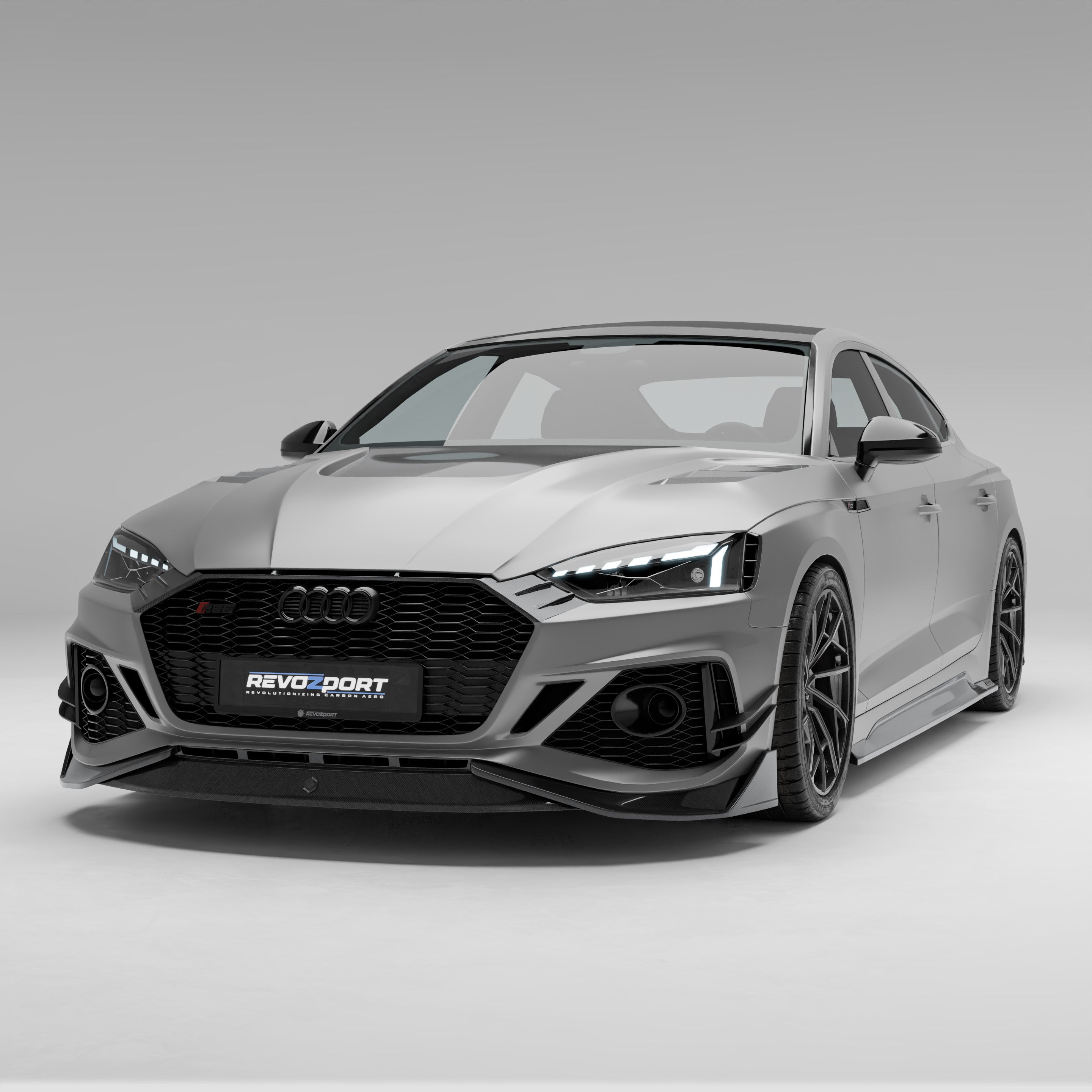 RevoZport Carbon Fiber Front Lip Compatible With Audi RS5 B9.5 Facelift Sportback