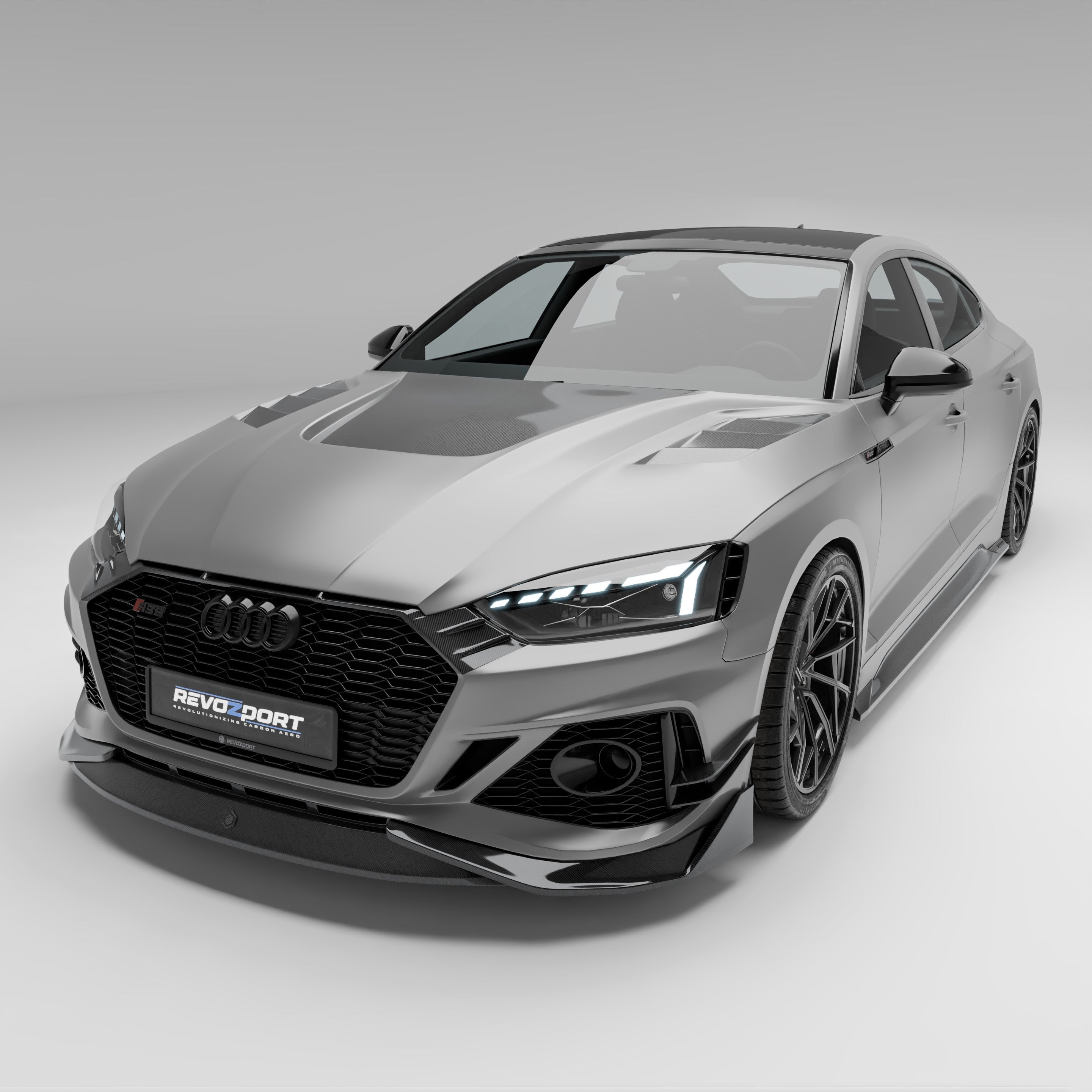 RevoZport Carbon Fiber Front Lip Compatible With Audi RS5 B9.5 Facelift Sportback