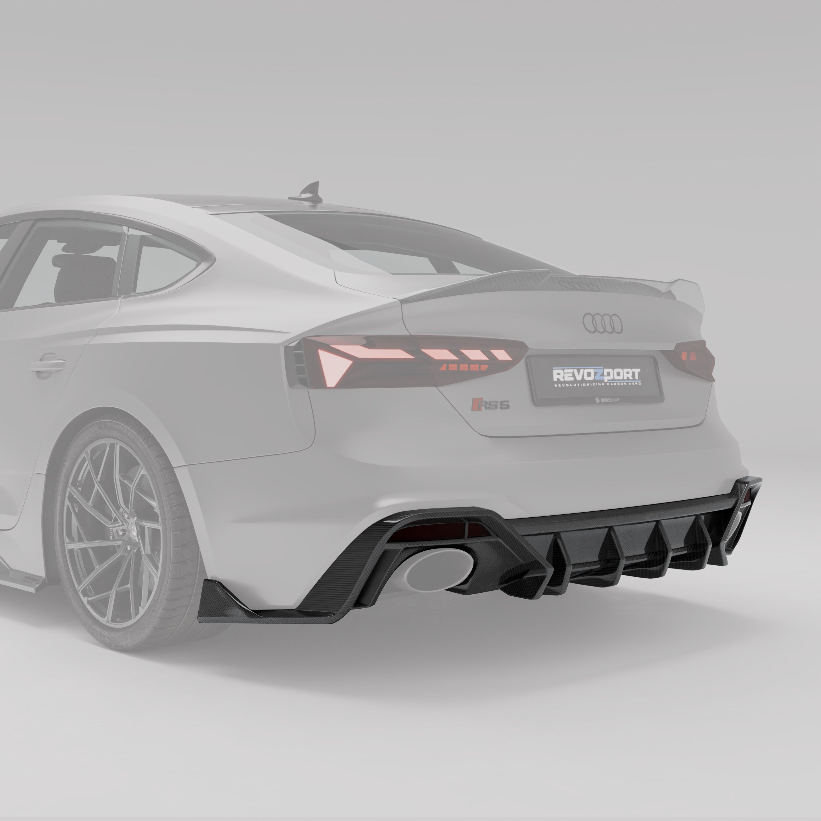 RevoZport Carbon Fiber Rear Diffuser Compatible With Audi RS5 B9.5 Facelift Sportback