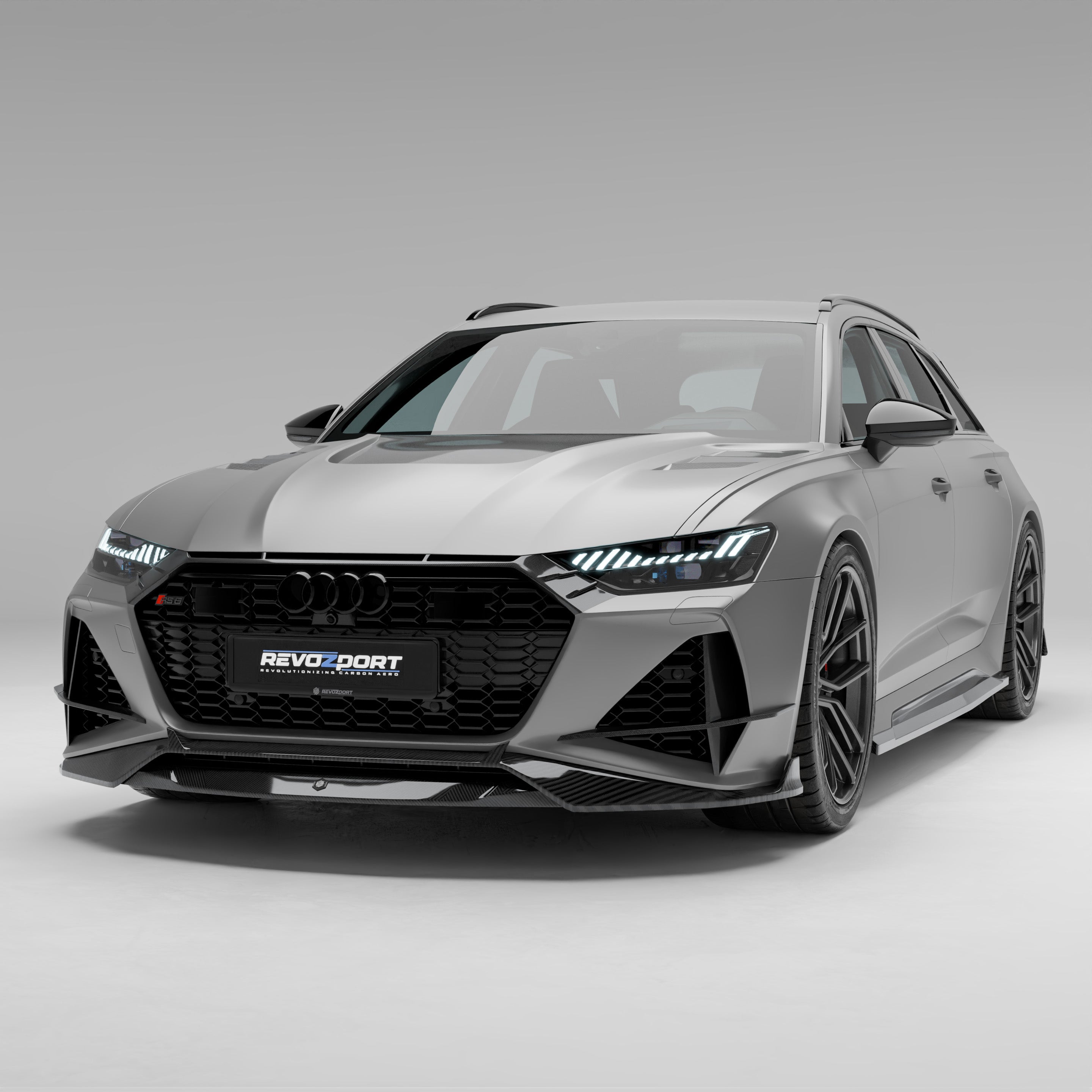 RevoZport Carbon Fiber Front Lip Compatible With Audi RS6 C8
