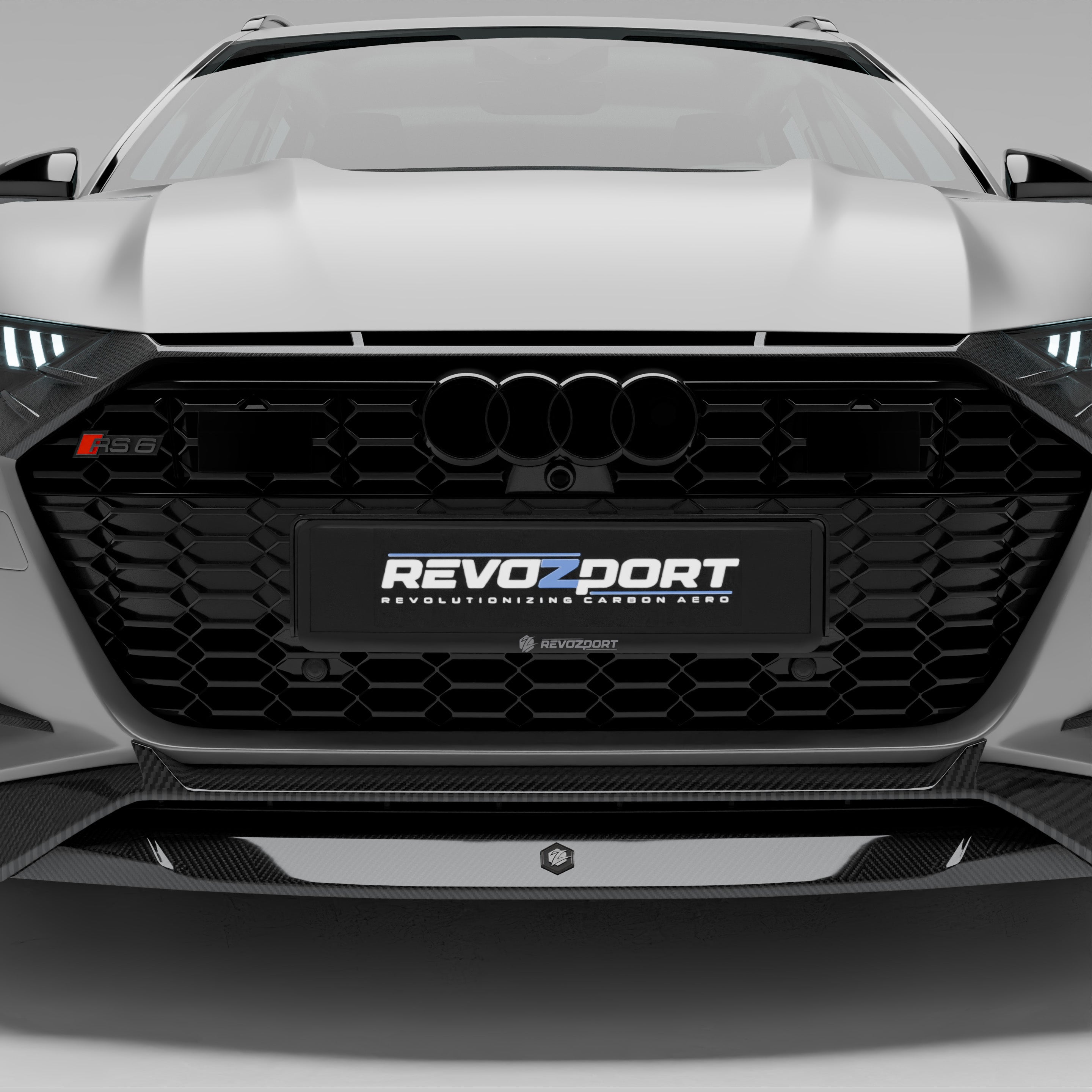 RevoZport Carbon Fiber Front Grill Compatible With Audi RS6 C8