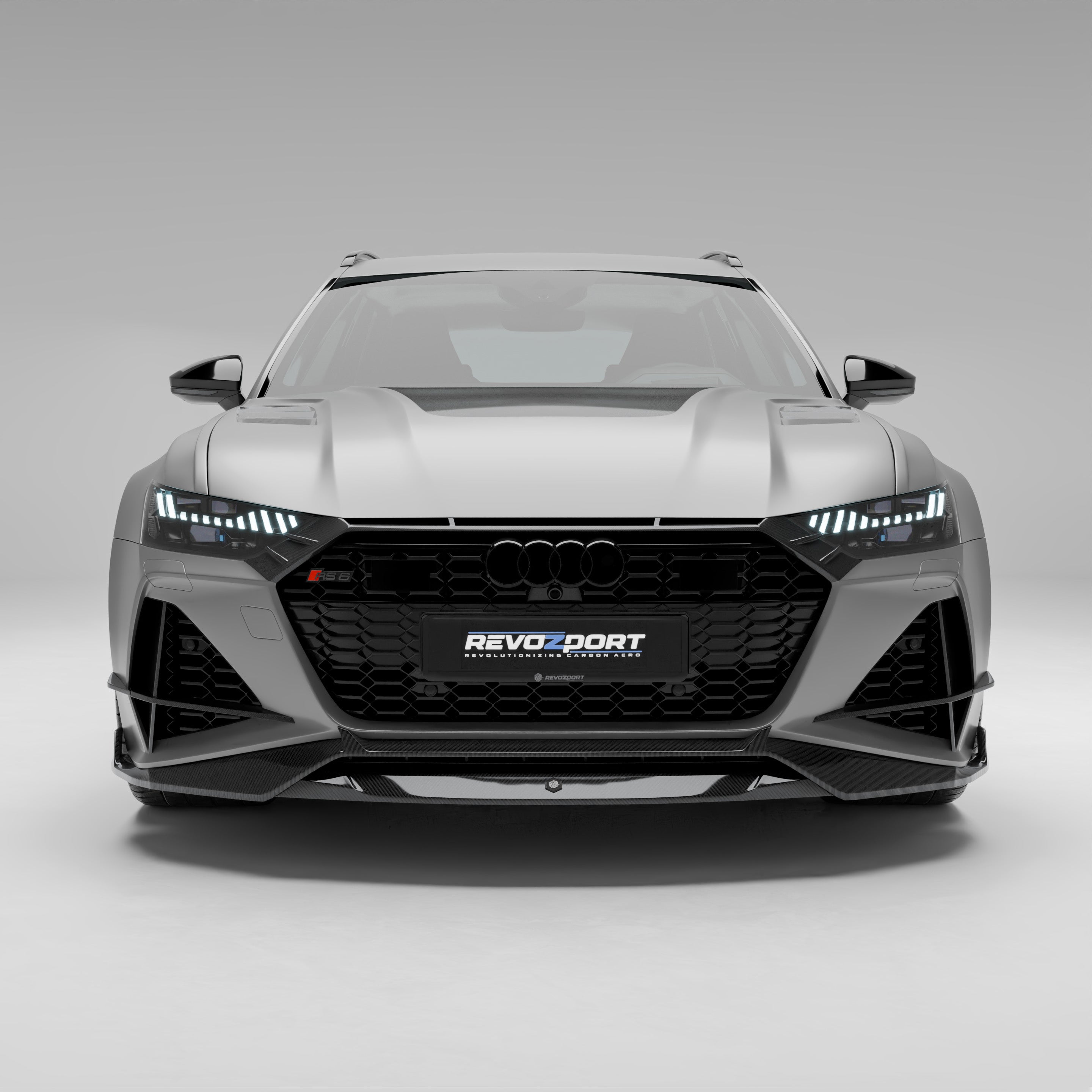 RevoZport Carbon Fiber Front Grill Compatible With Audi RS6 C8