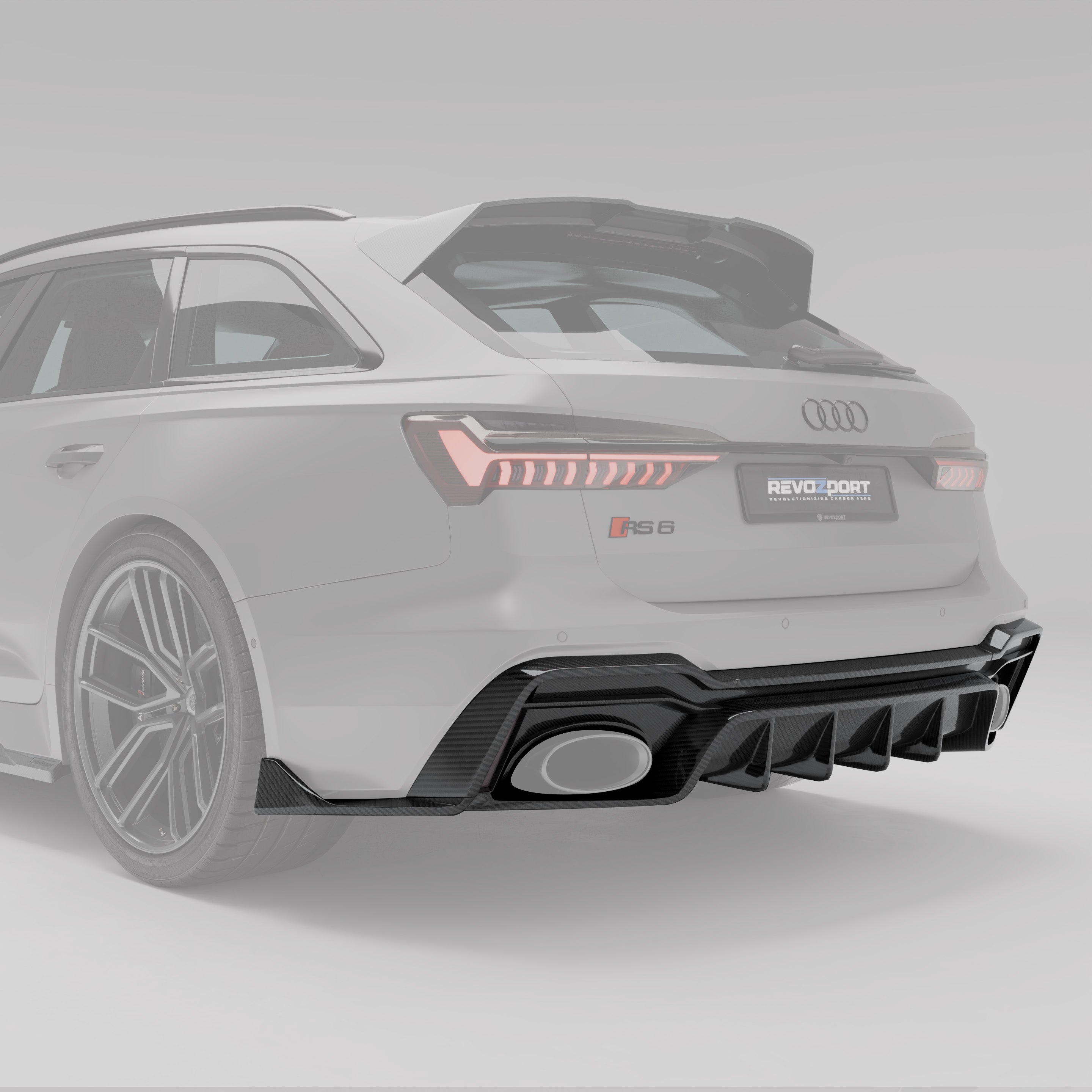 RevoZport Carbon Fiber Rear Diffuser Compatible With Audi RS6 C8