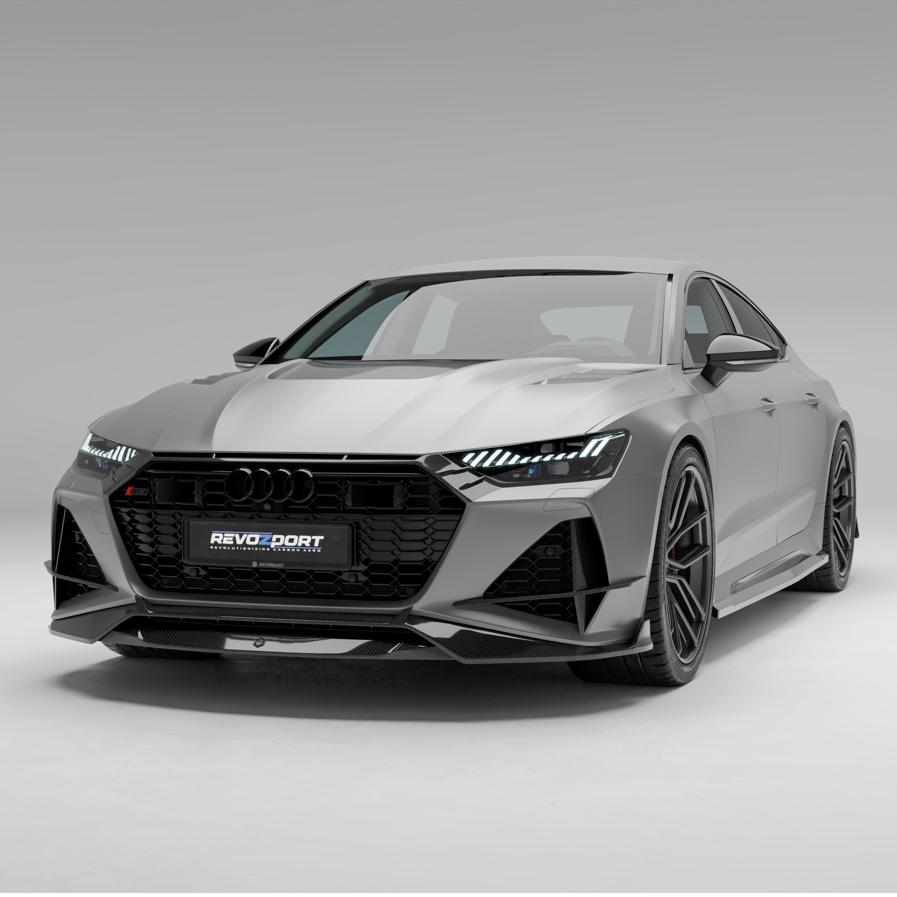 RevoZport Carbon Fiber Front Lip Compatible With Audi RS7 C8