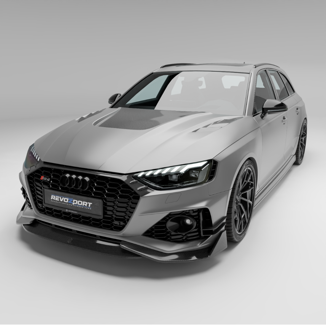 RevoZport Carbon Fiber Front Lip Compatible With Audi RS4 B9.5 Facelift