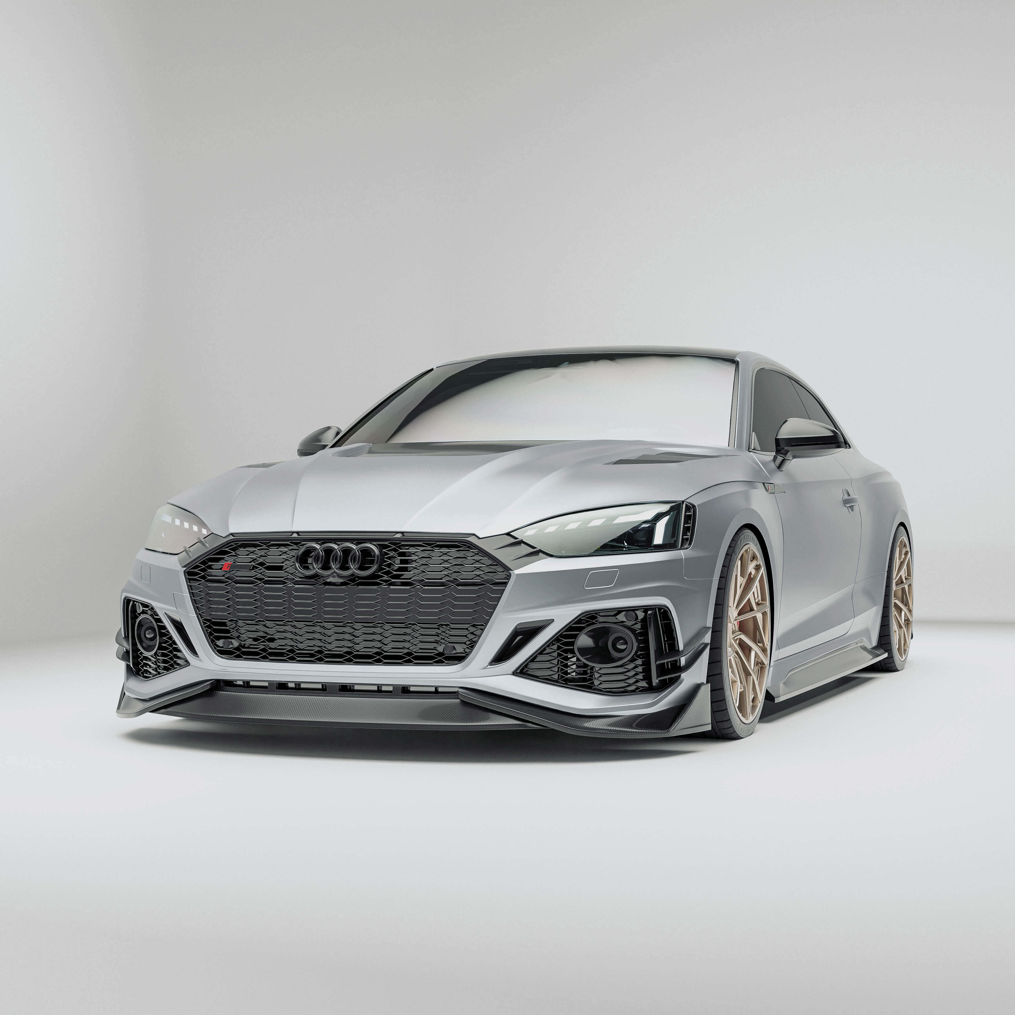 RevoZport Carbon Fiber Front Lip Compatible With Audi RS5 B9.5 Coupe