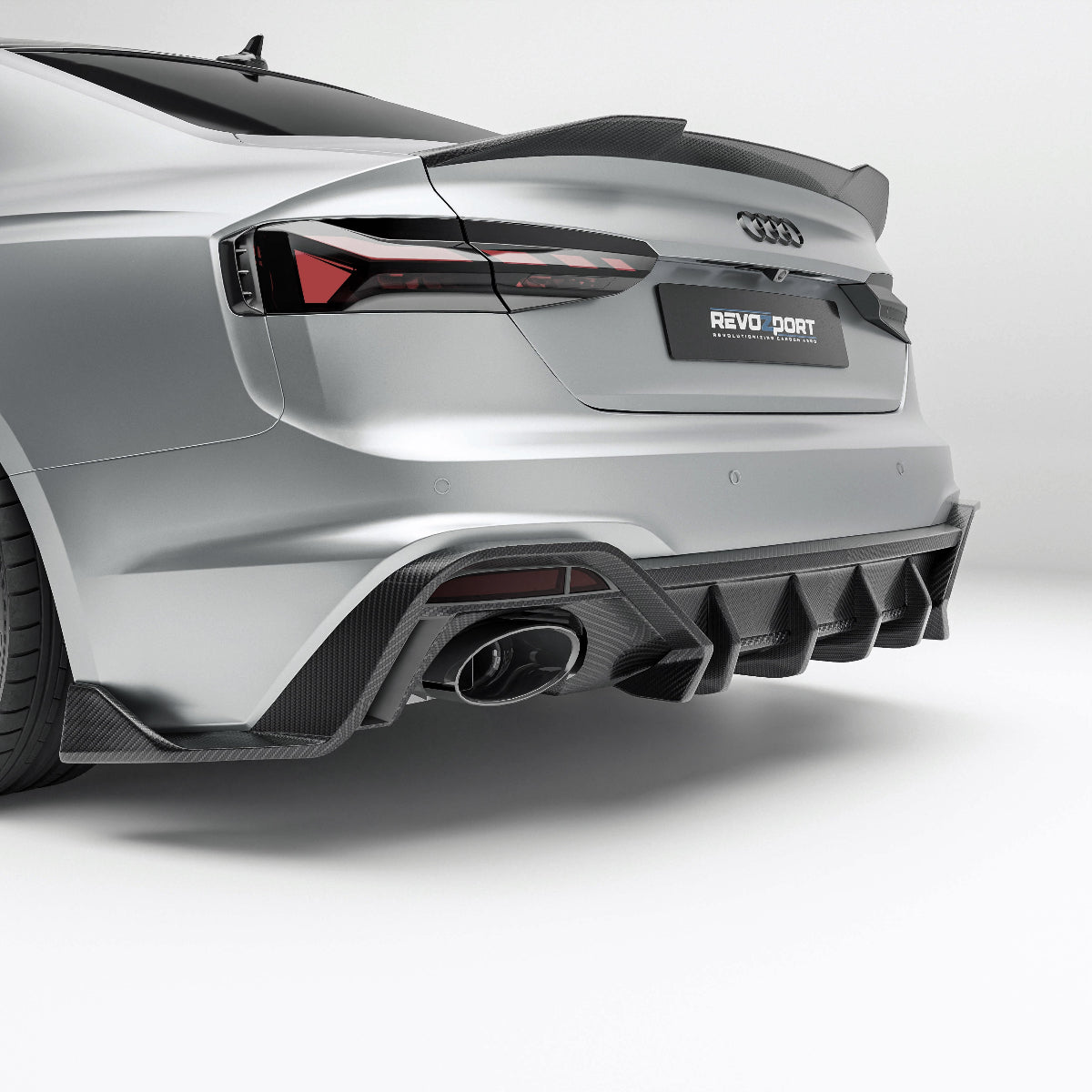RevoZport Carbon Fiber Rear Diffuser Compatible With Audi RS5 B9.5 Coupe