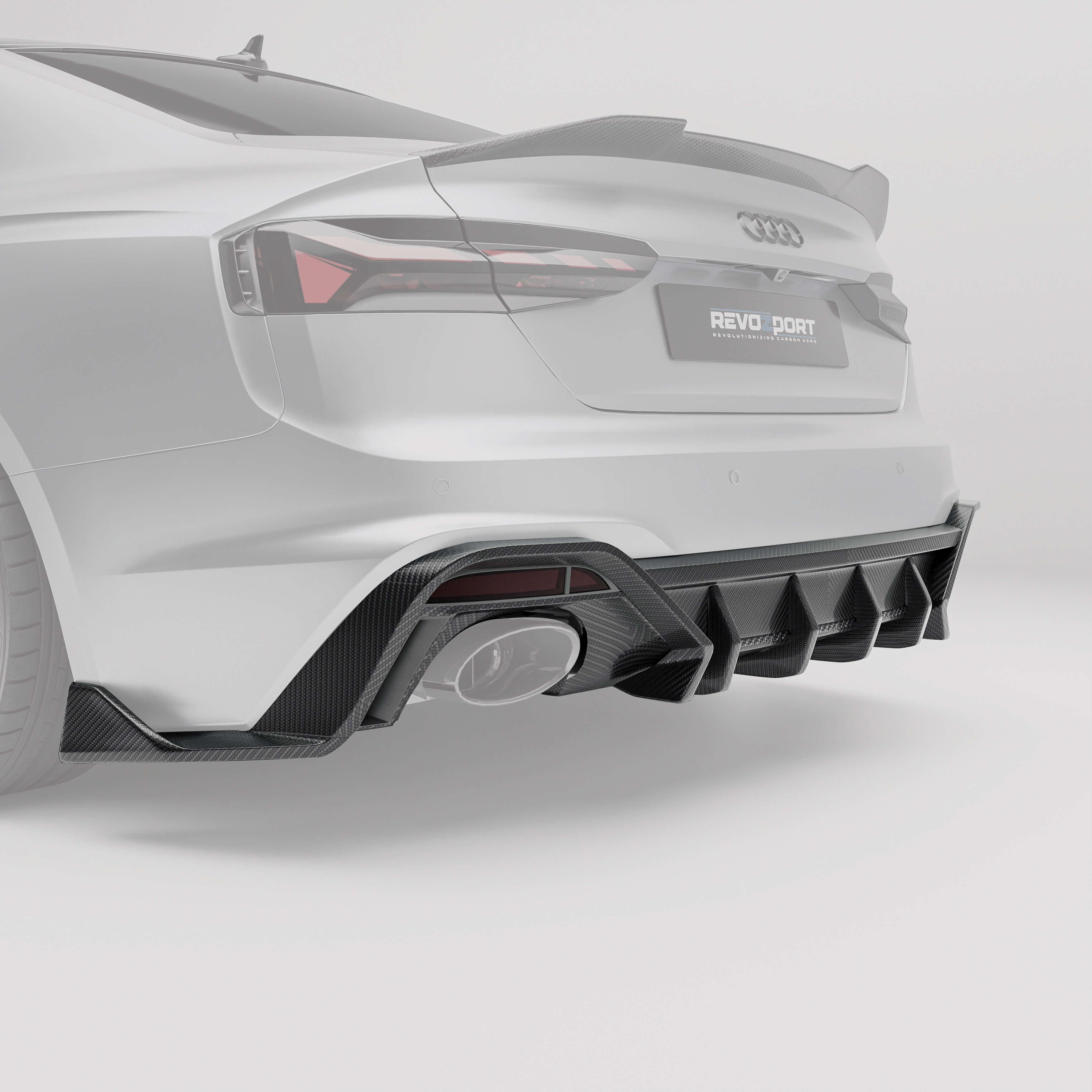 RevoZport Carbon Fiber Rear Diffuser Compatible With Audi RS5 B9.5 Coupe