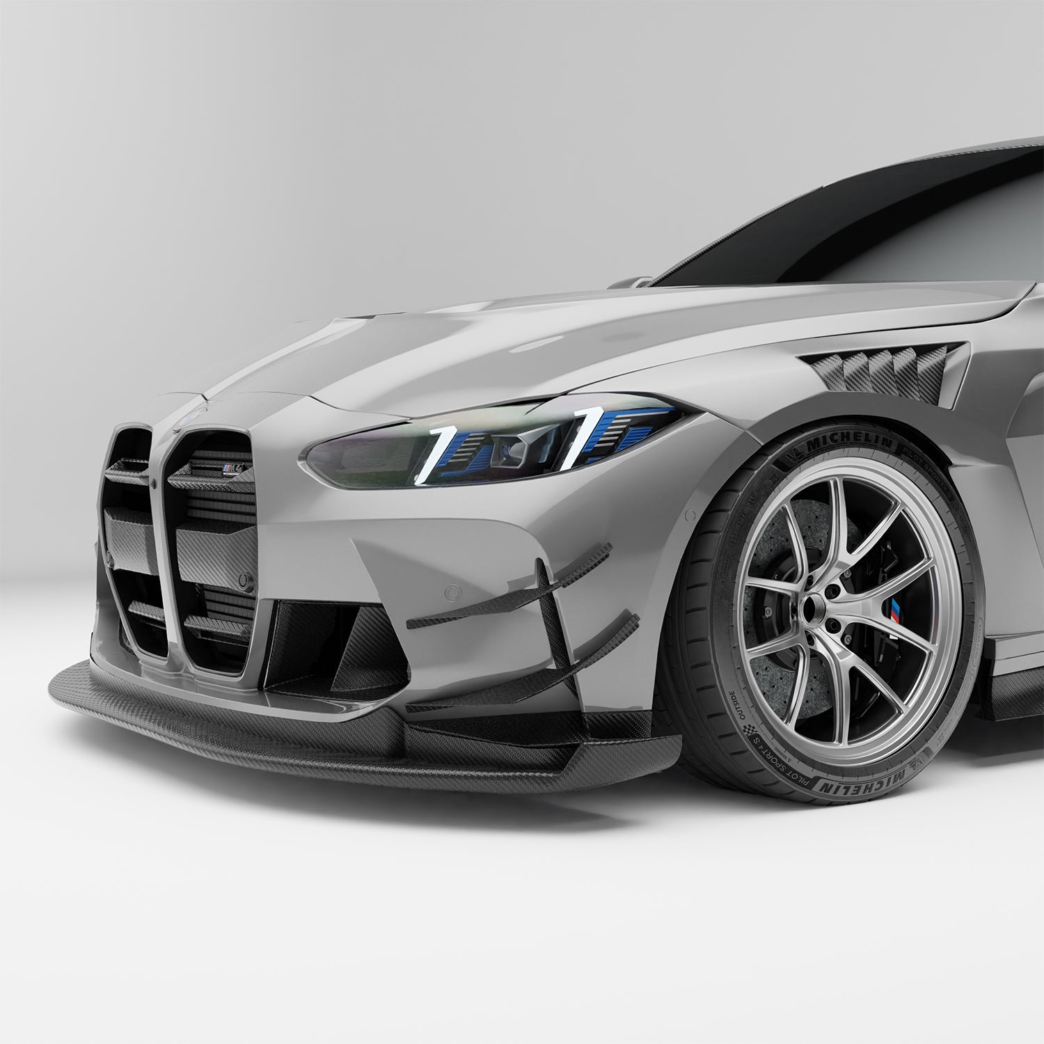 RevoZport Carbon Fiber Front Bumper Canards Compatible With BMW M4 G82