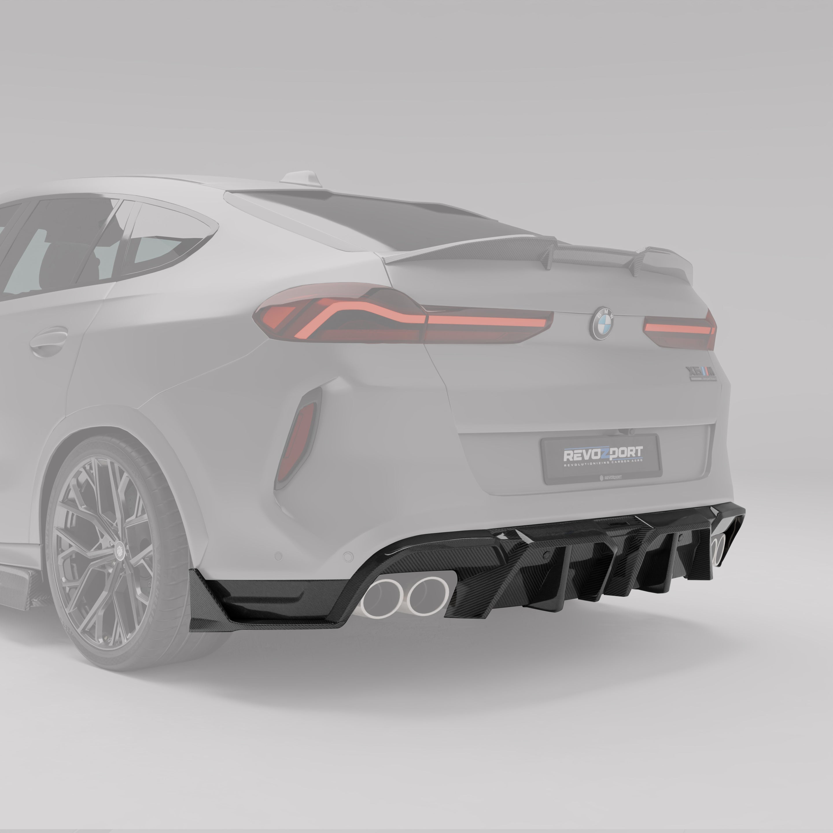 RevoZport Carbon Fiber Rear Diffuser Compatible With BMW X6M F96 LCI