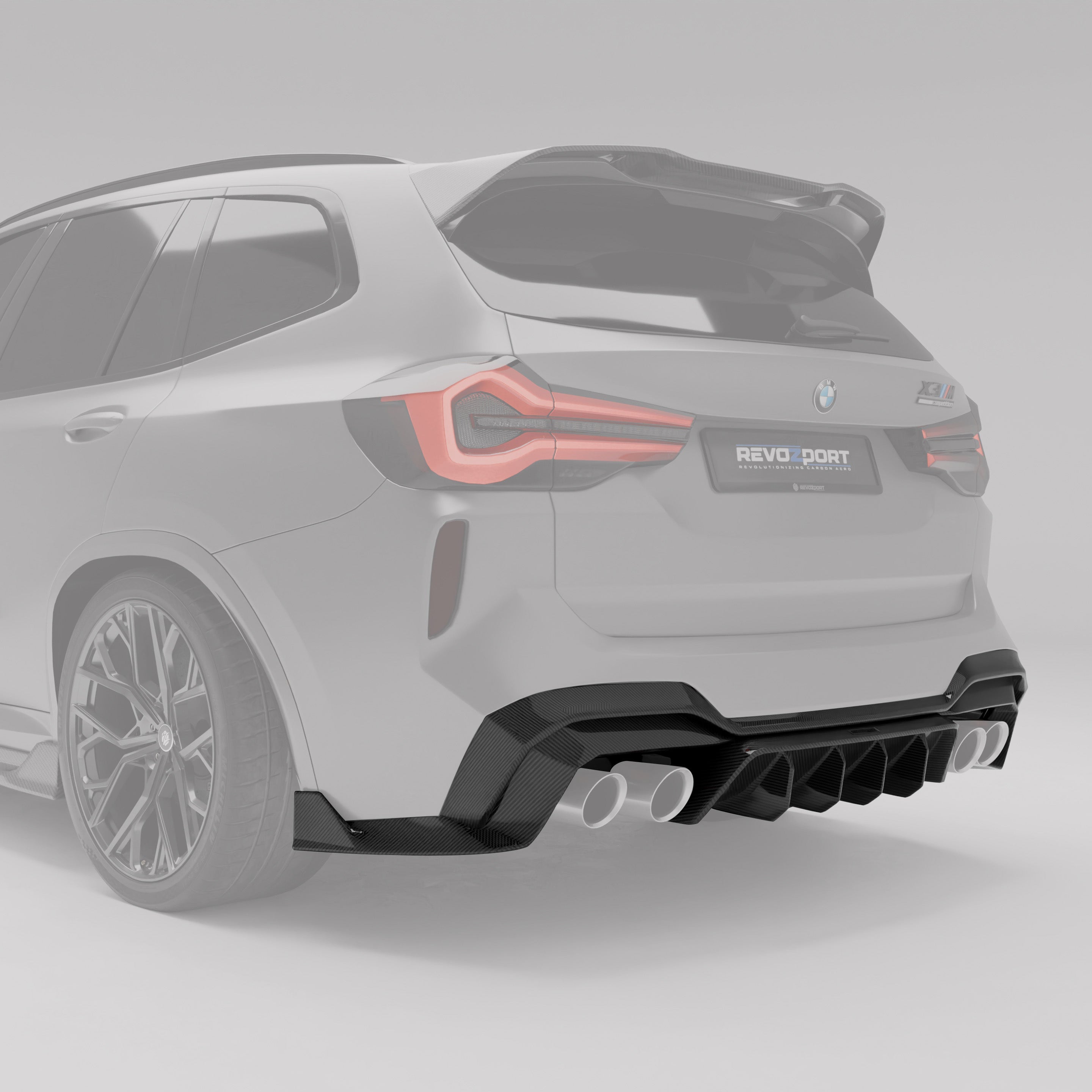 RevoZport Carbon Fiber Rear Diffuser Compatible With BMW X3M F97 LCI