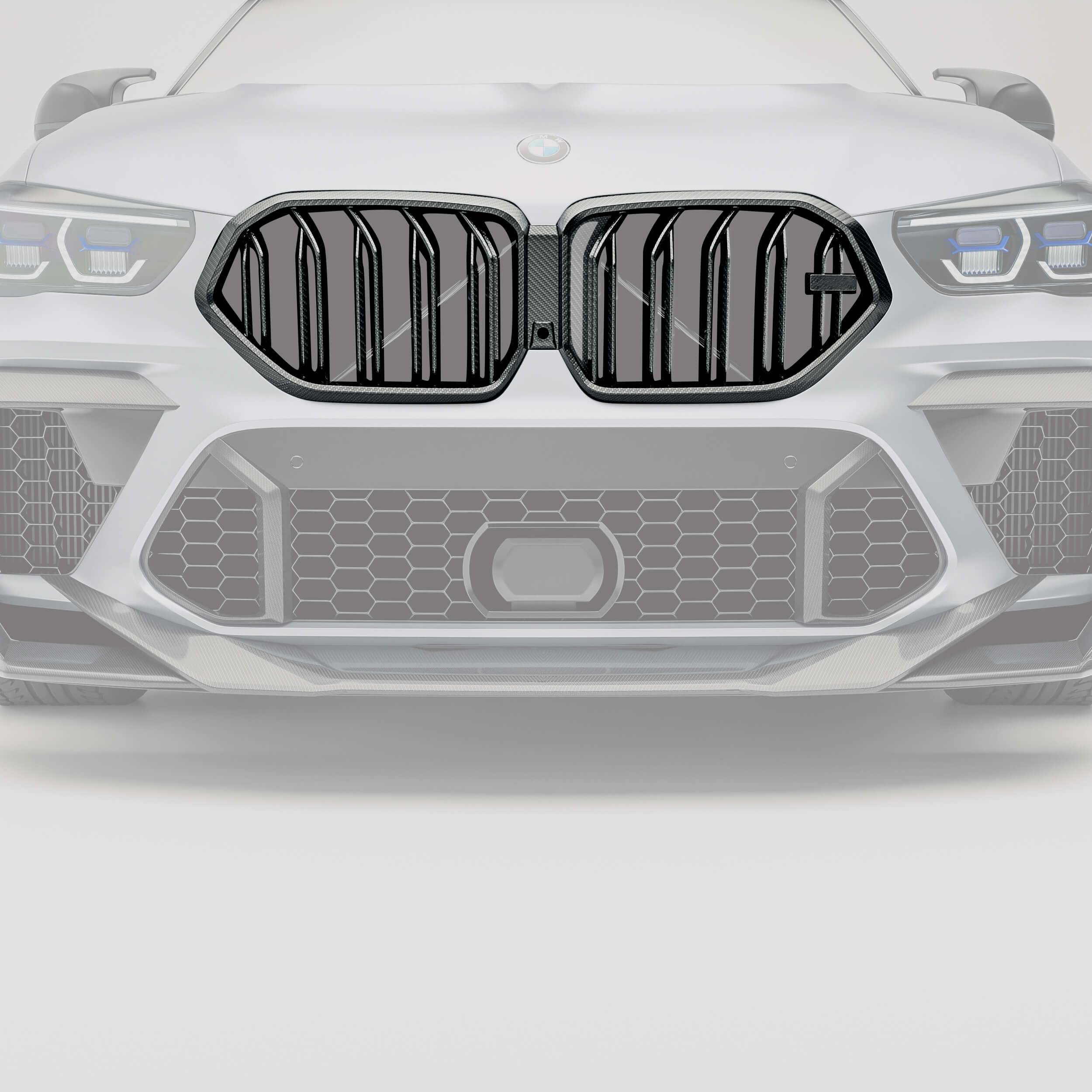 RevoZport Carbon Fiber Grille Compatible With BMW X6M F96 PRE LCI