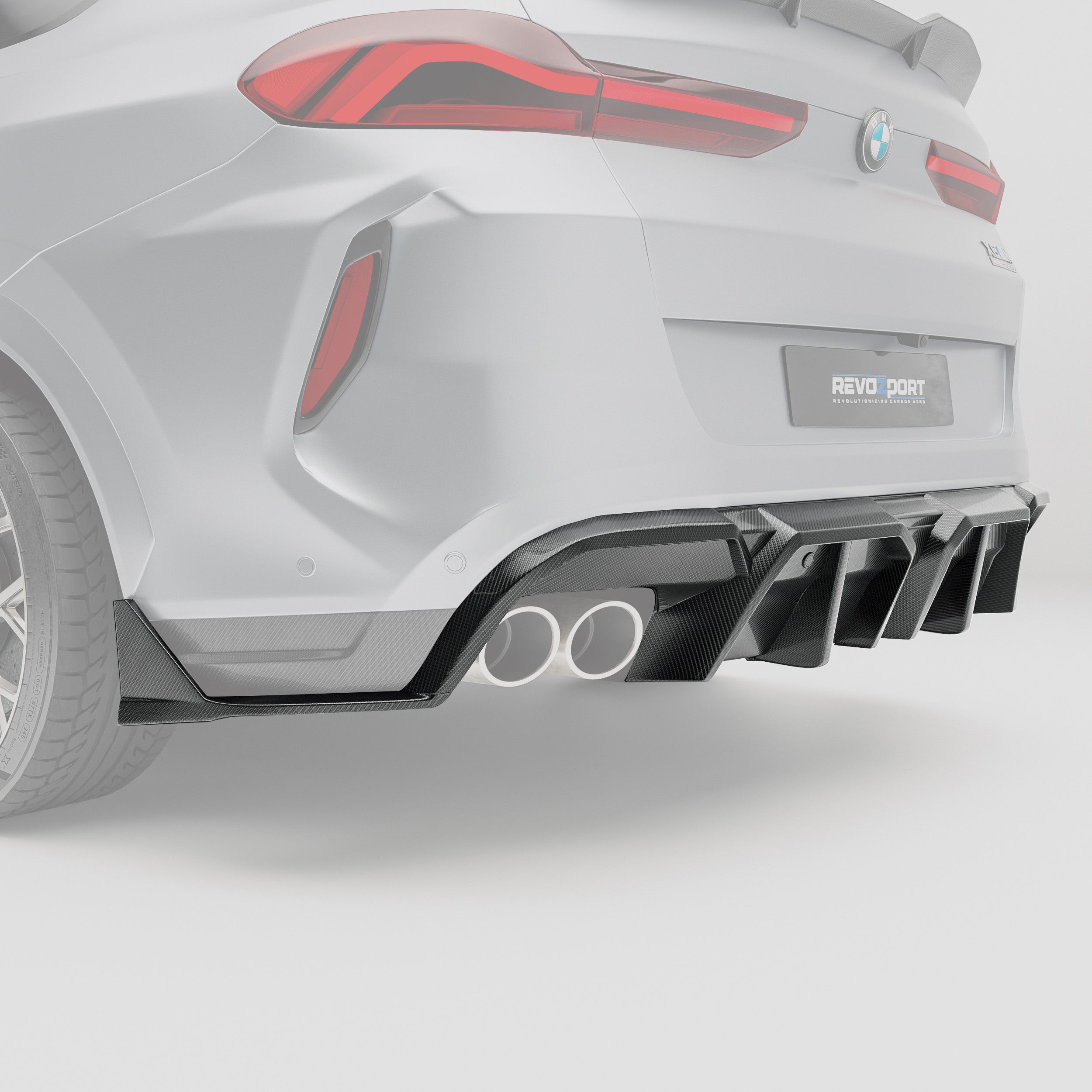 RevoZport Carbon Fiber Rear Diffuser Compatible With BMW X6M F96 PRE LCI